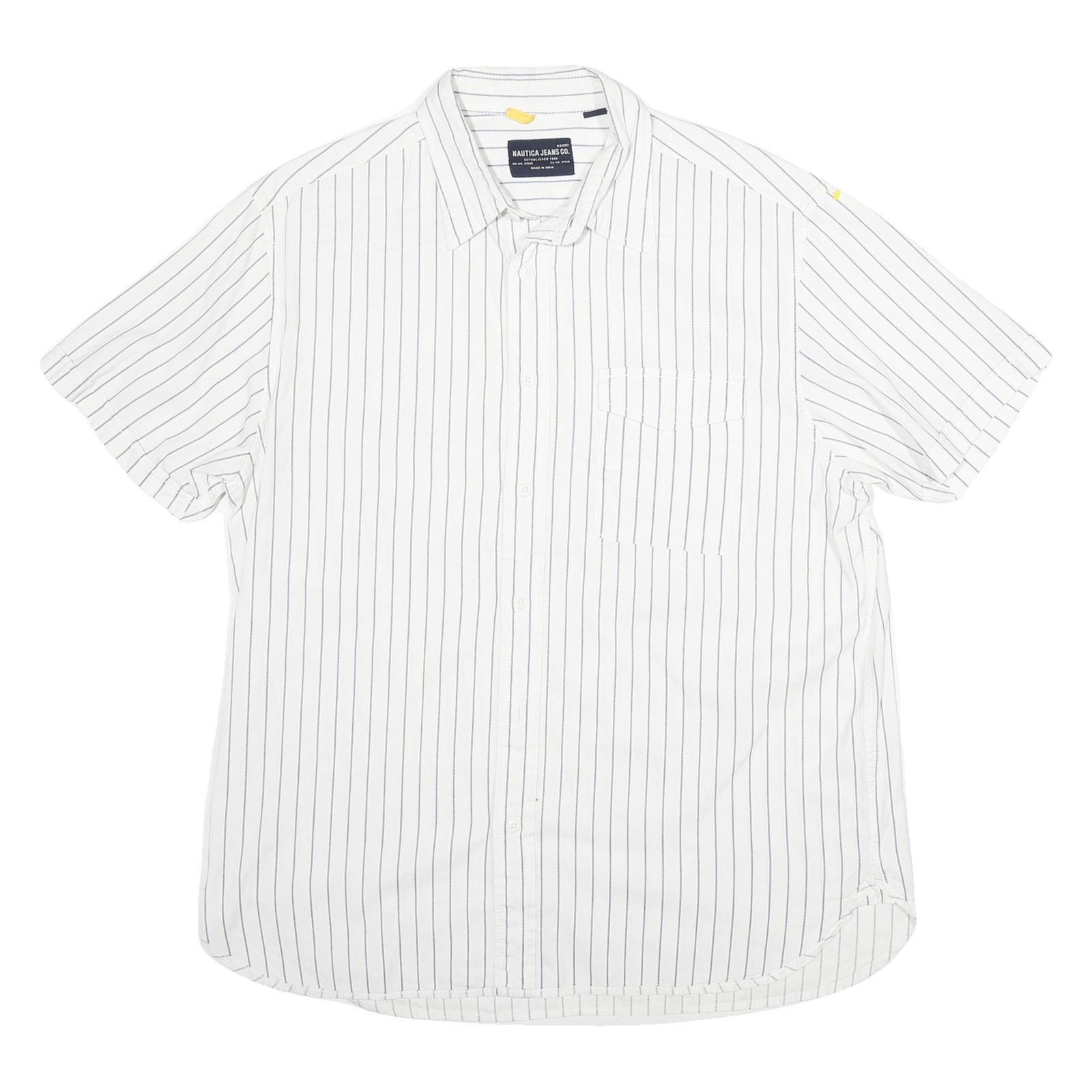 NAUTICA Mens White & Blue Striped Casual Shirt L Cotton Blend Short Sleeve Refurbished - N/A refurbished available on Cerqular