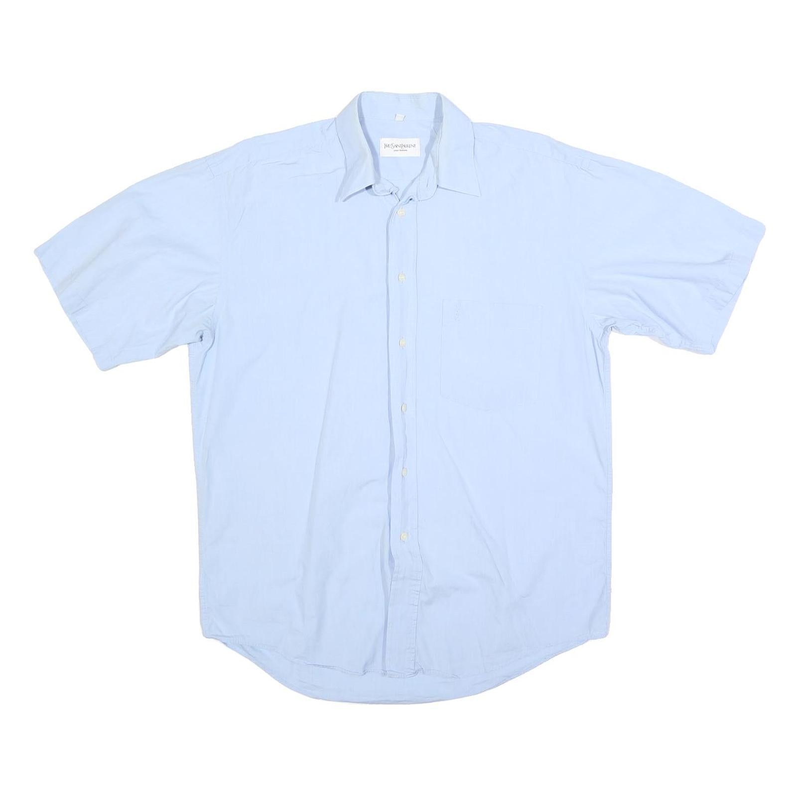 YVES SAINT LAURENT Mens Blue Cotton Blend Shirt Short Sleeve Button Neck L Smart Refurbished - N/A refurbished available on Cerqular