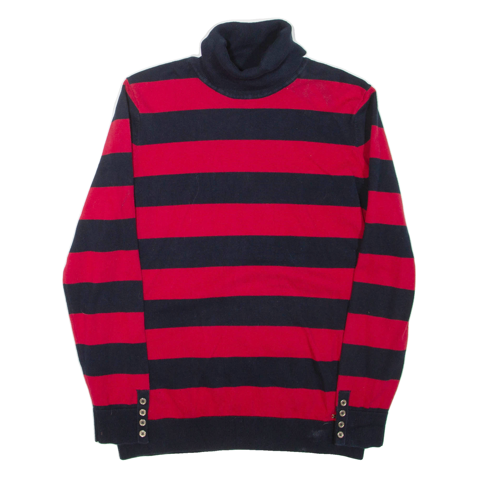 TOMMY HILFIGER Womens Patterned Jumper Red Striped Roll Neck Tight Knit L Refurbished - N/A refurbished available on Cerqular