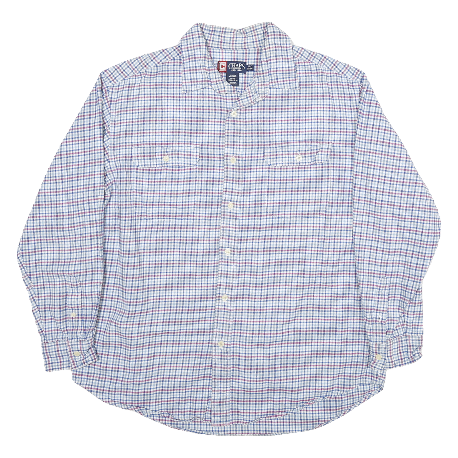CHAPS Mens White & Blue Check Shirt XL Cotton Blend Long Sleeve Casual Refurbished - N/A refurbished available on Cerqular
