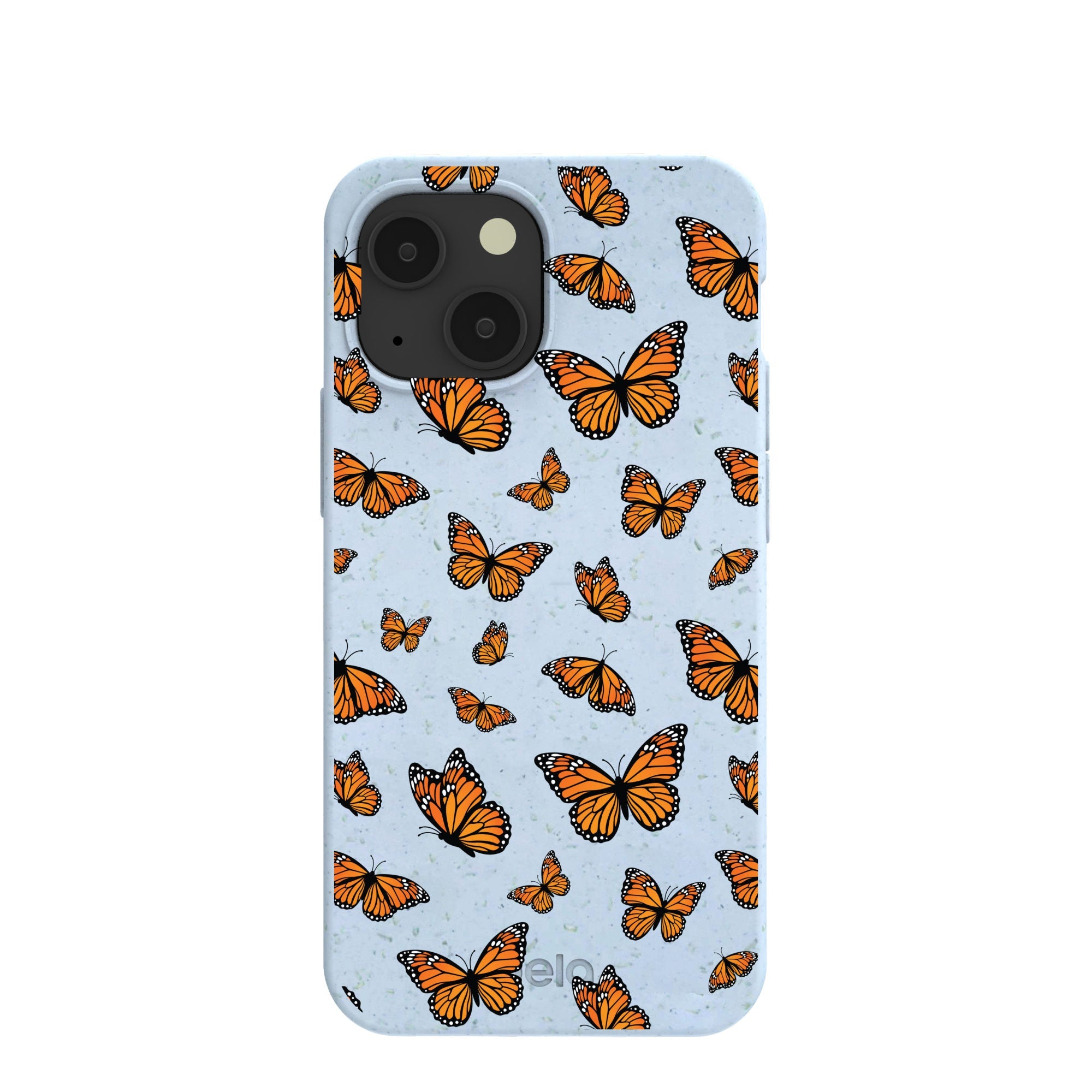 Powder Blue Monarchs in flight iPhone 13 Mini Case Refurbished - Pela Case refurbished available on Cerqular