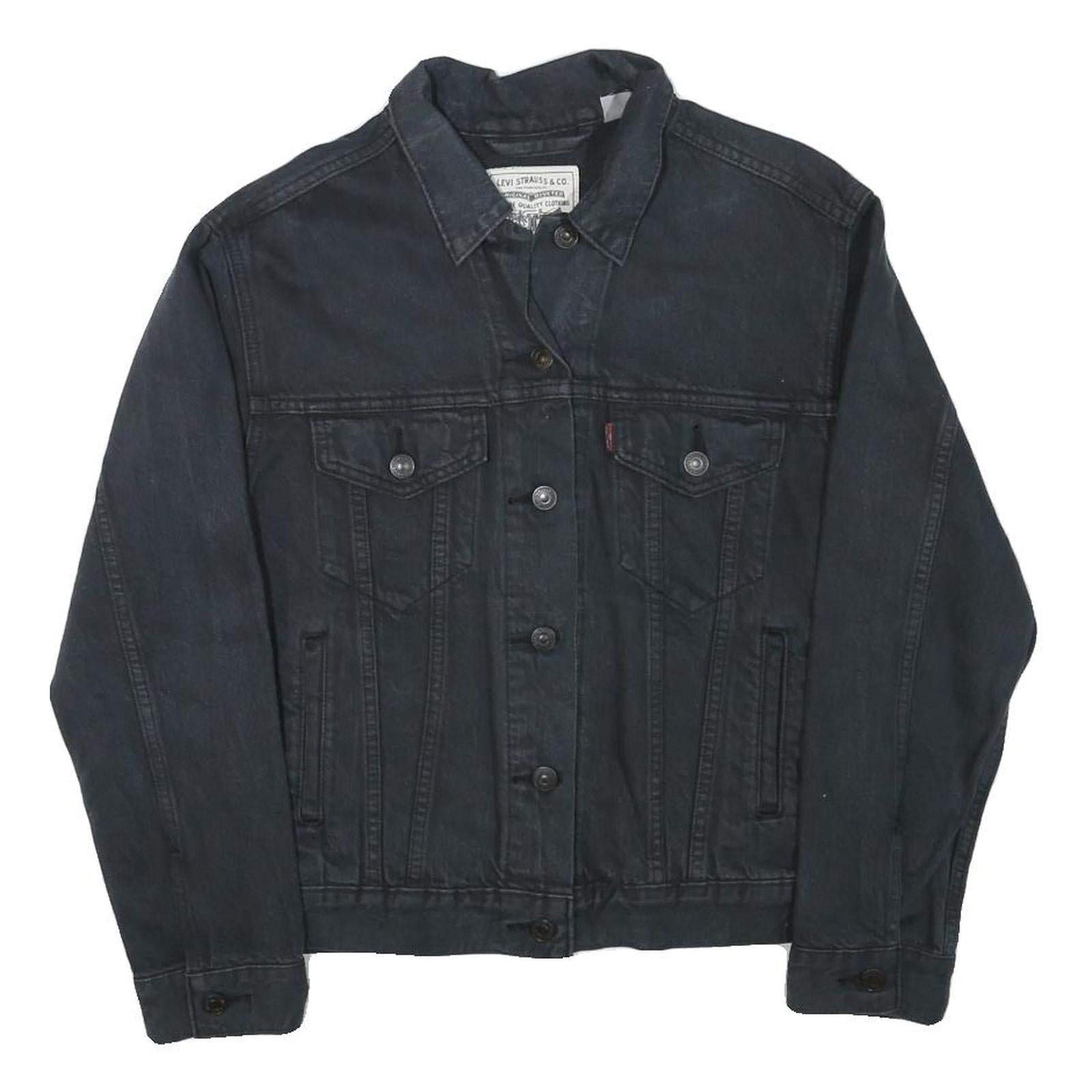 LEVI'S Womens Black Button Denim Jacket S Cotton Blend Wave Embroidered Refurbished - N/A refurbished available on Cerqular