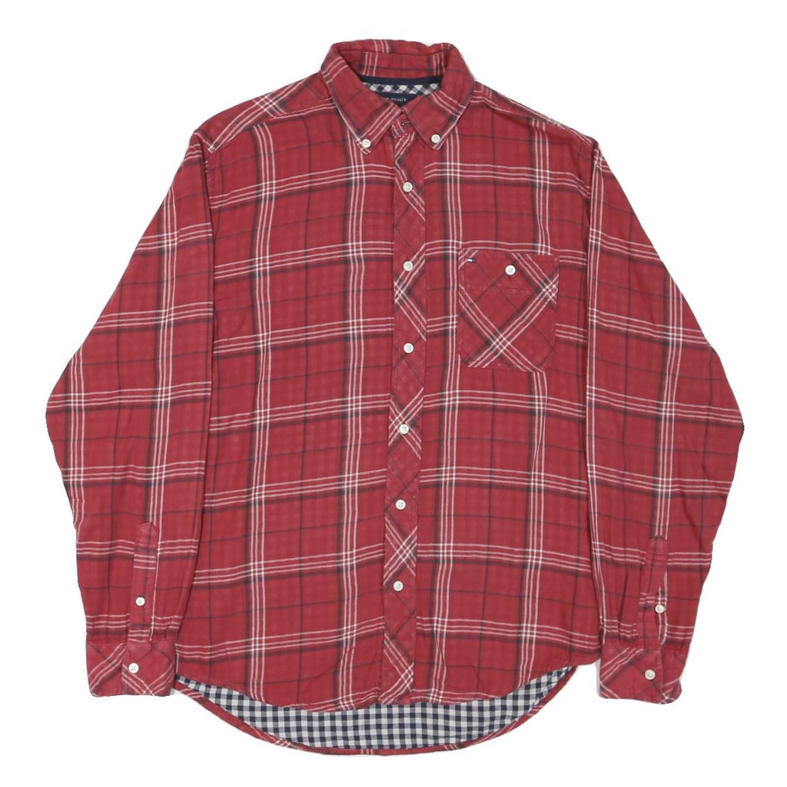 TOMMY HILFIGER Mens Red Plaid Shirt S Button Down Casual Cotton Blend Refurbished - N/A refurbished available on Cerqular