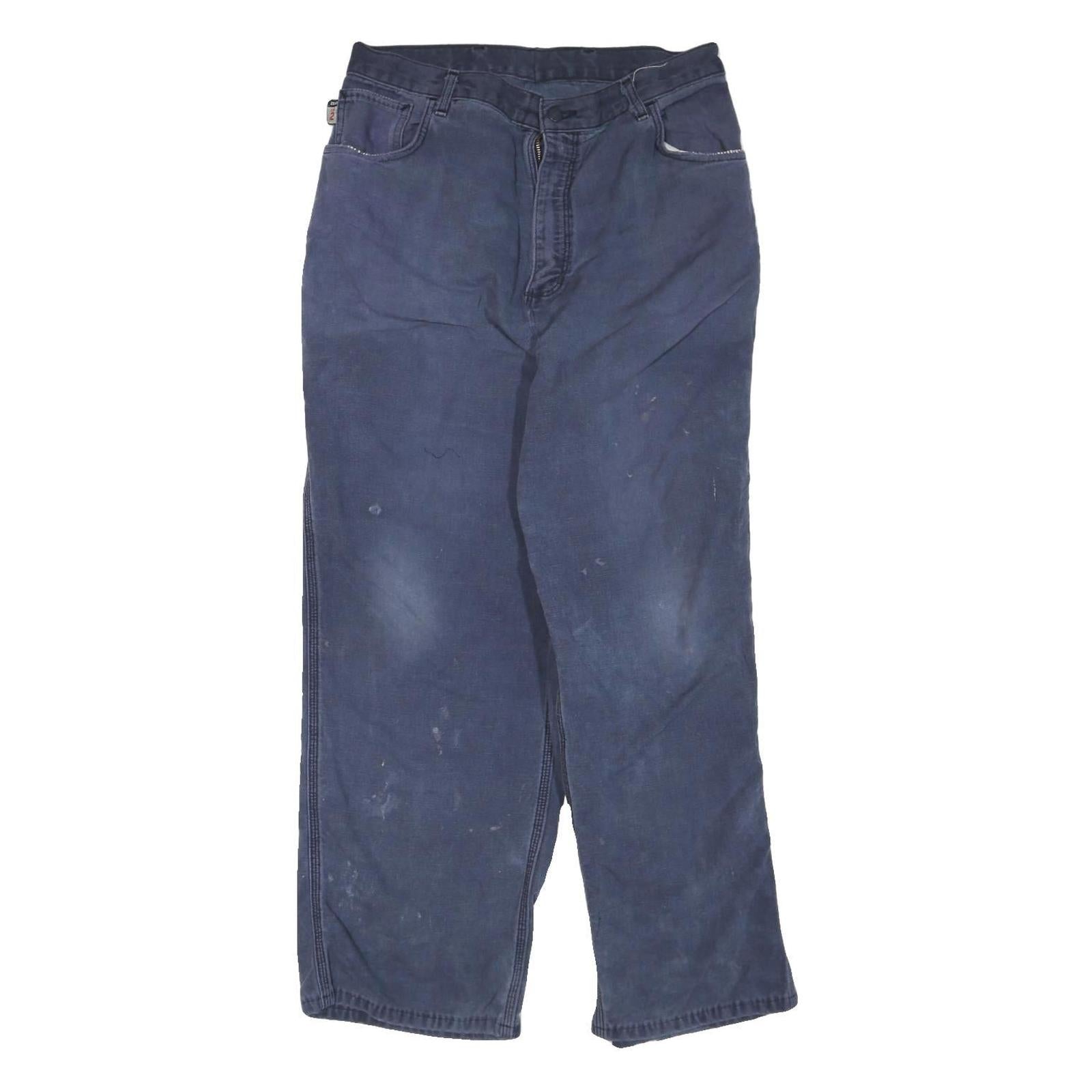 CARHARTT Mens Cotton Blend Blue Regular Straight Trousers W34 L28 Workwear Zip Refurbished - N/A refurbished available on Cerqular