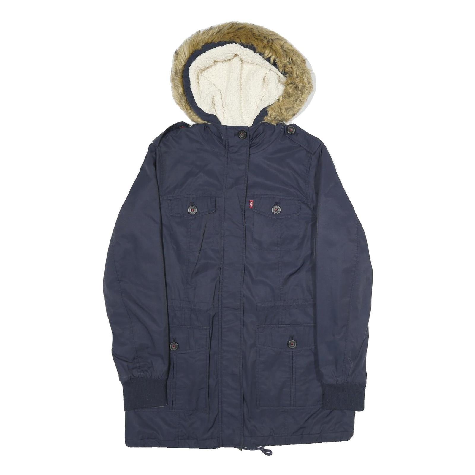 LEVI'S Womens Navy Blue Outdoor Jacket M Cotton Blend Zip Hooded Casual Winter Refurbished - N/A refurbished available on Cerqular
