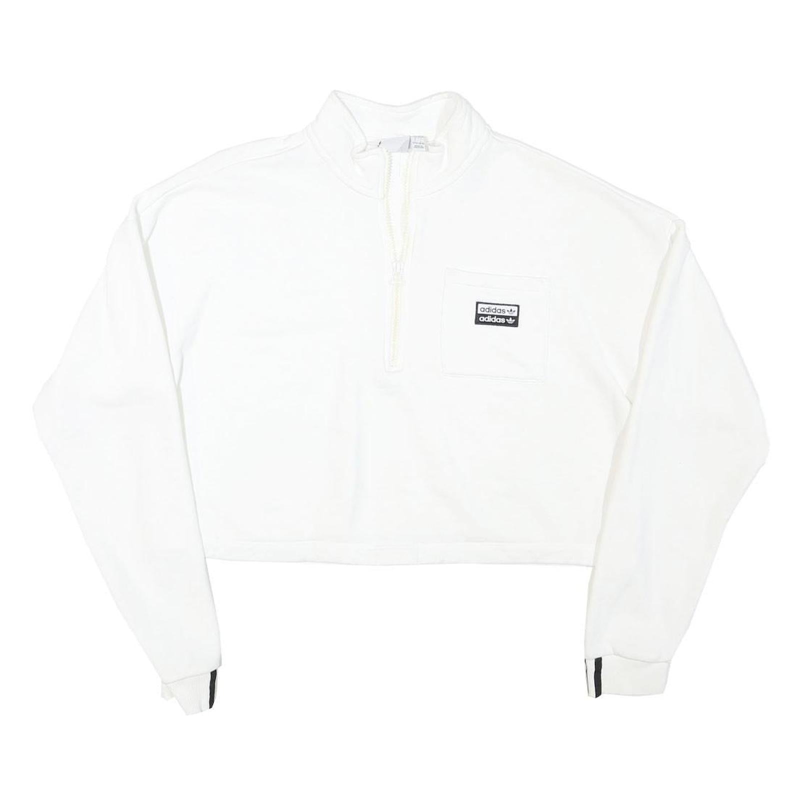 ADIDAS Womens White Quarter Zip Sweatshirt L Cropped Cotton Blend 3 Stripe Cuffs Refurbished - N/A refurbished available on Cerqular