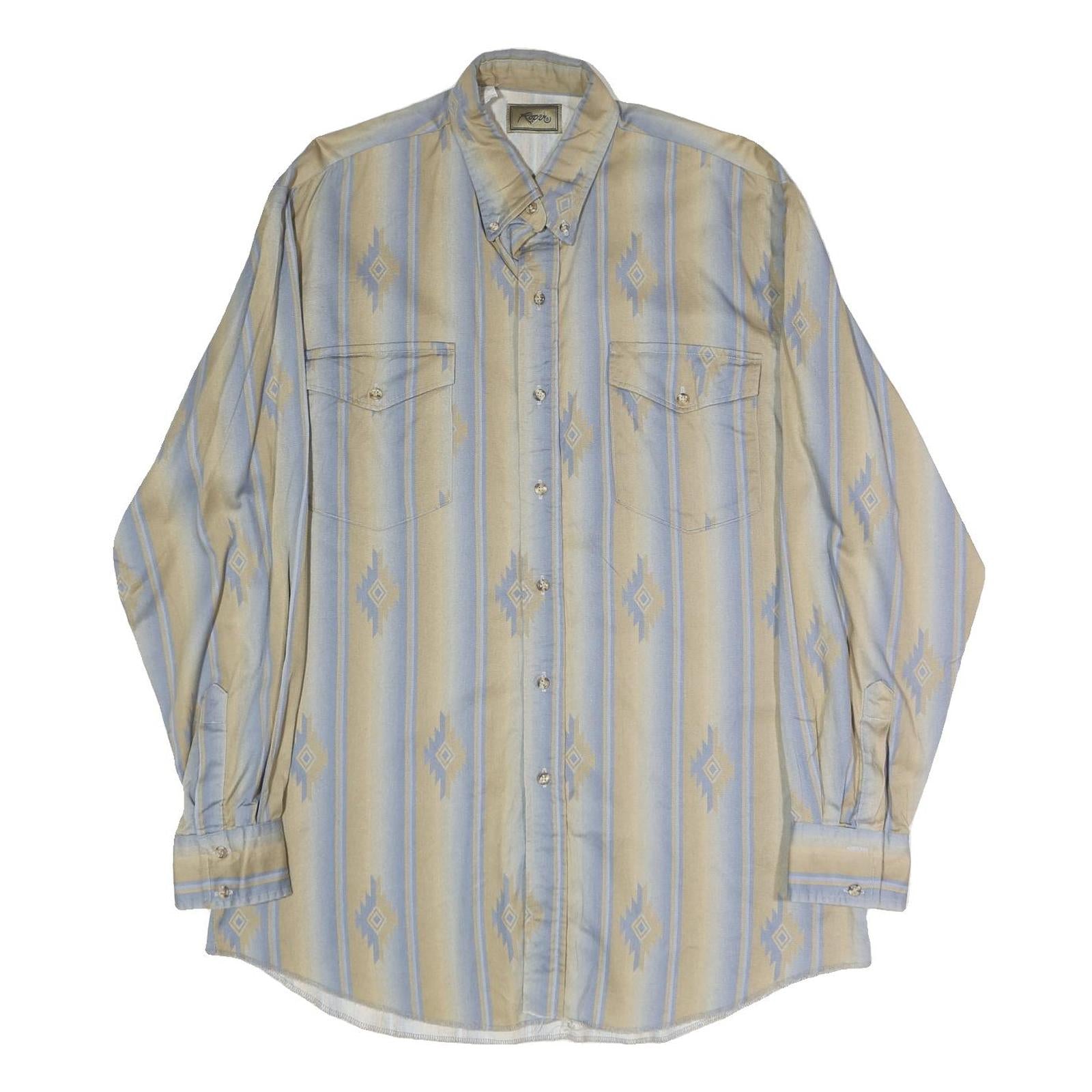 ROPER Mens Beige & Blue Pattern Shirt L Western Cotton Button Casual Long Sleeve Refurbished - N/A refurbished available on Cerqular