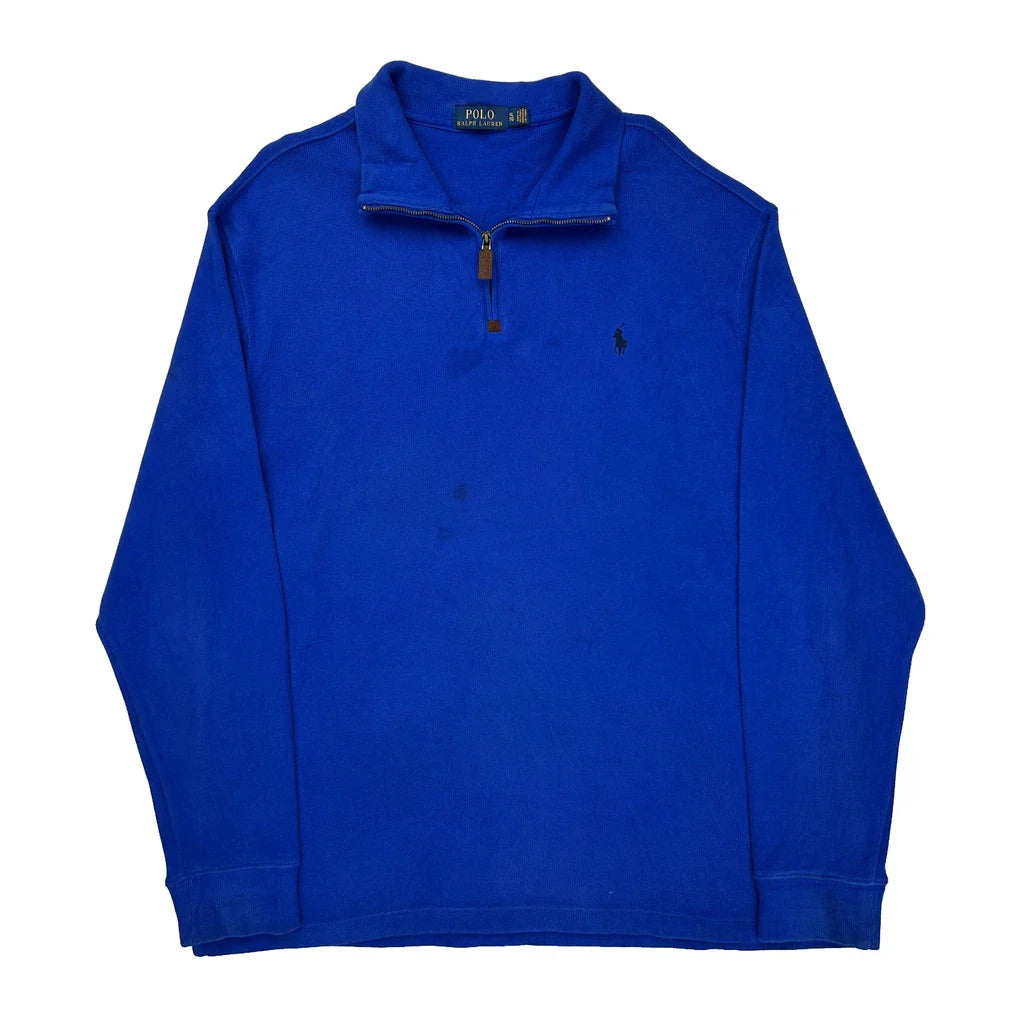 Polo By Ralph Lauren 1/4 Zip - XL Blue Cotton Refurbished - Thrifted (note: this is a term often used to describe second- refurbished available on Cerqular