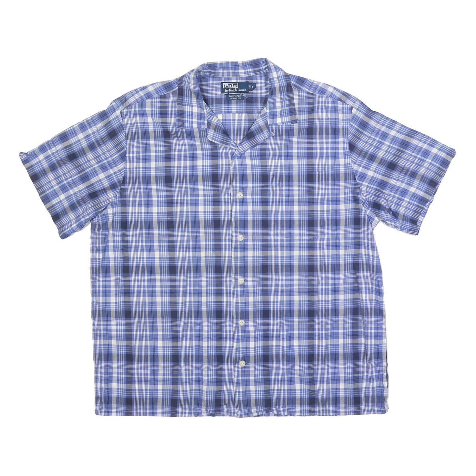 POLO RALPH LAUREN Mens Blue & White Check Shirt L Short Sleeve Cotton Blend Refurbished - N/A refurbished available on Cerqular
