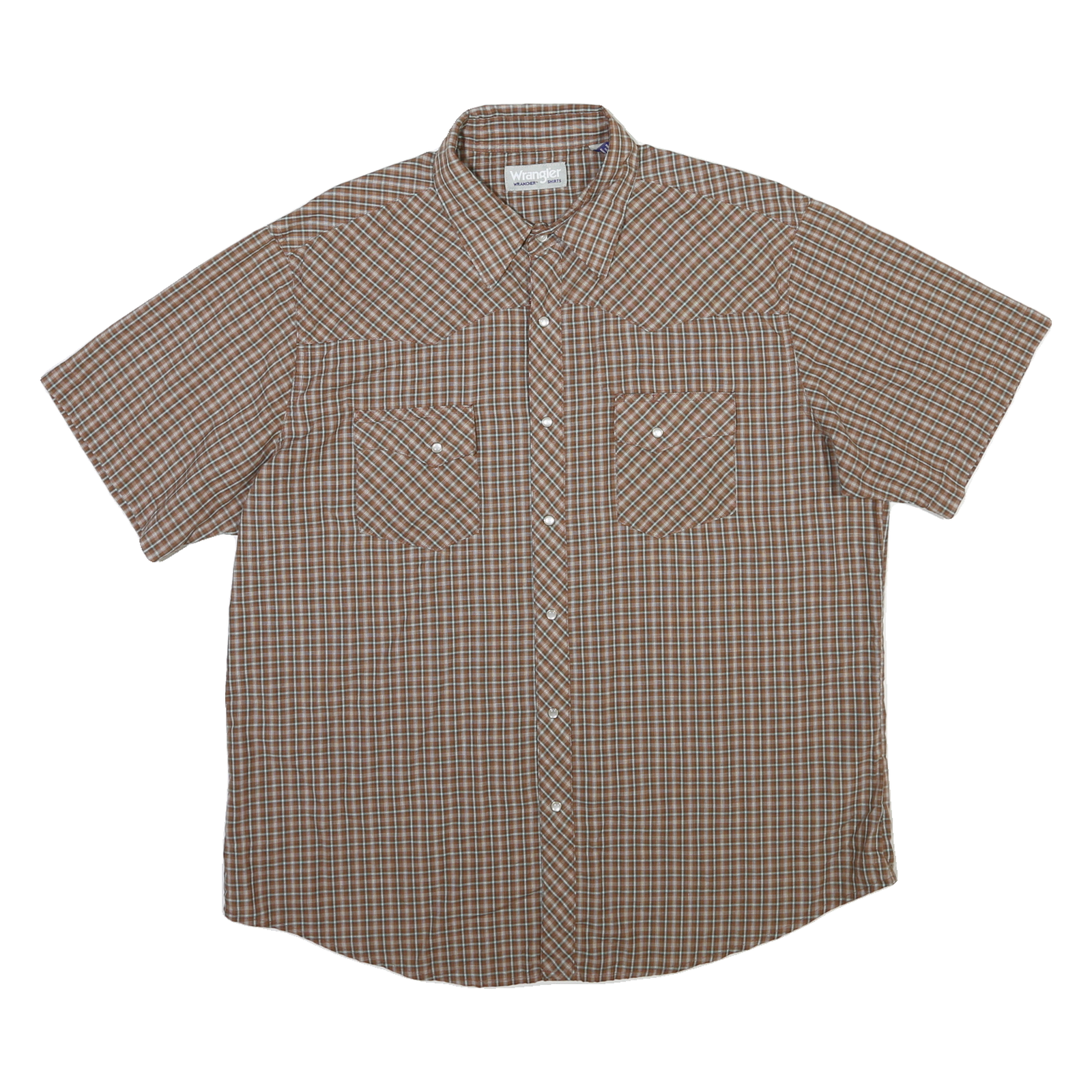 WRANGLER Mens Brown & Cream Checked Western Shirt XL Short Sleeve Cotton Blend Refurbished - N/A refurbished available on Cerqular