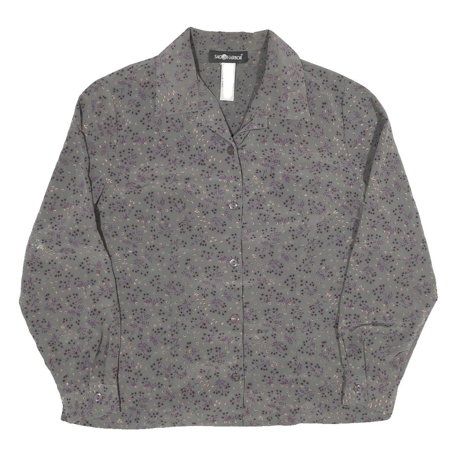SAG HARBOUR Womens Grey Purple Floral Printed Shirt Long Sleeve Collared M Refurbished - N/A refurbished available on Cerqular