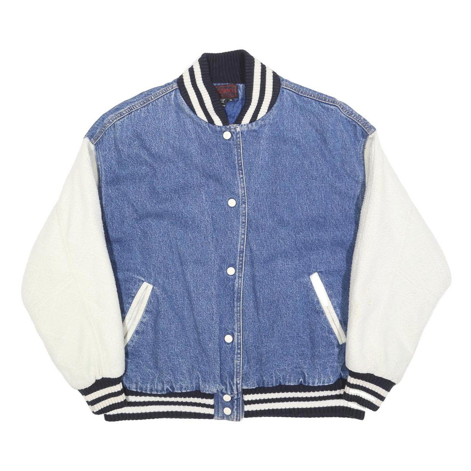 PATINA Womens Blue & White Cotton Blend Bomber Jacket M Button Plain Casual Refurbished - N/A refurbished available on Cerqular