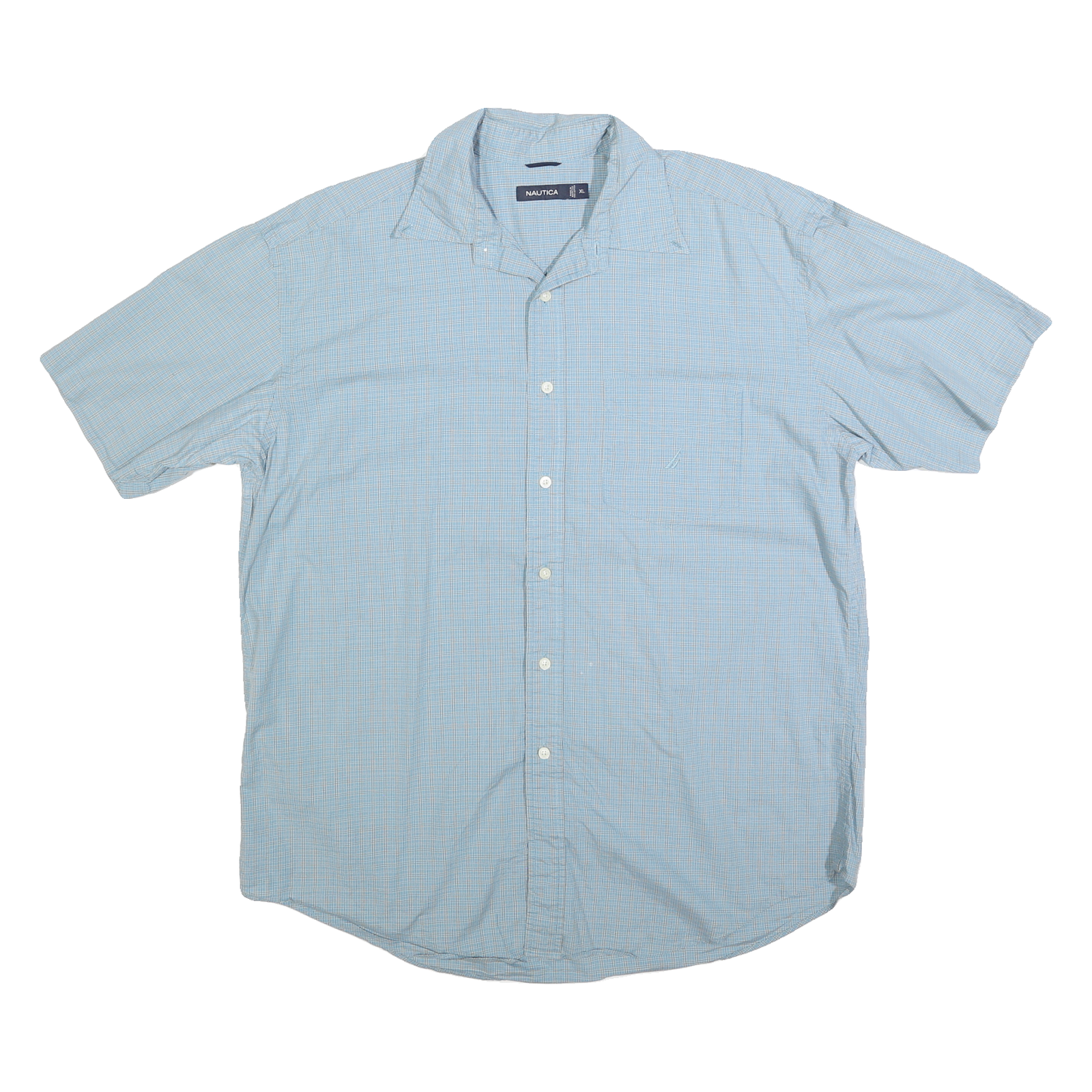 NAUTICA Mens Blue & White Check Shirt XL Cotton Short Sleeve Button Collar Refurbished - N/A refurbished available on Cerqular
