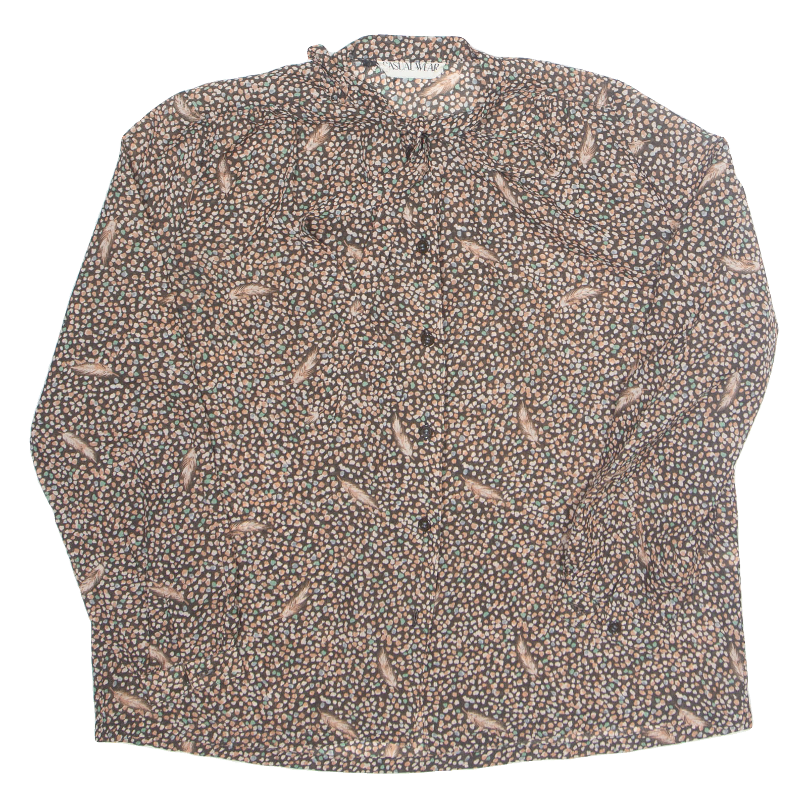 CASUAL WEAR Womens Printed Blouse Brown Collared Long Sleeve Spotted M Refurbished - N/A refurbished available on Cerqular