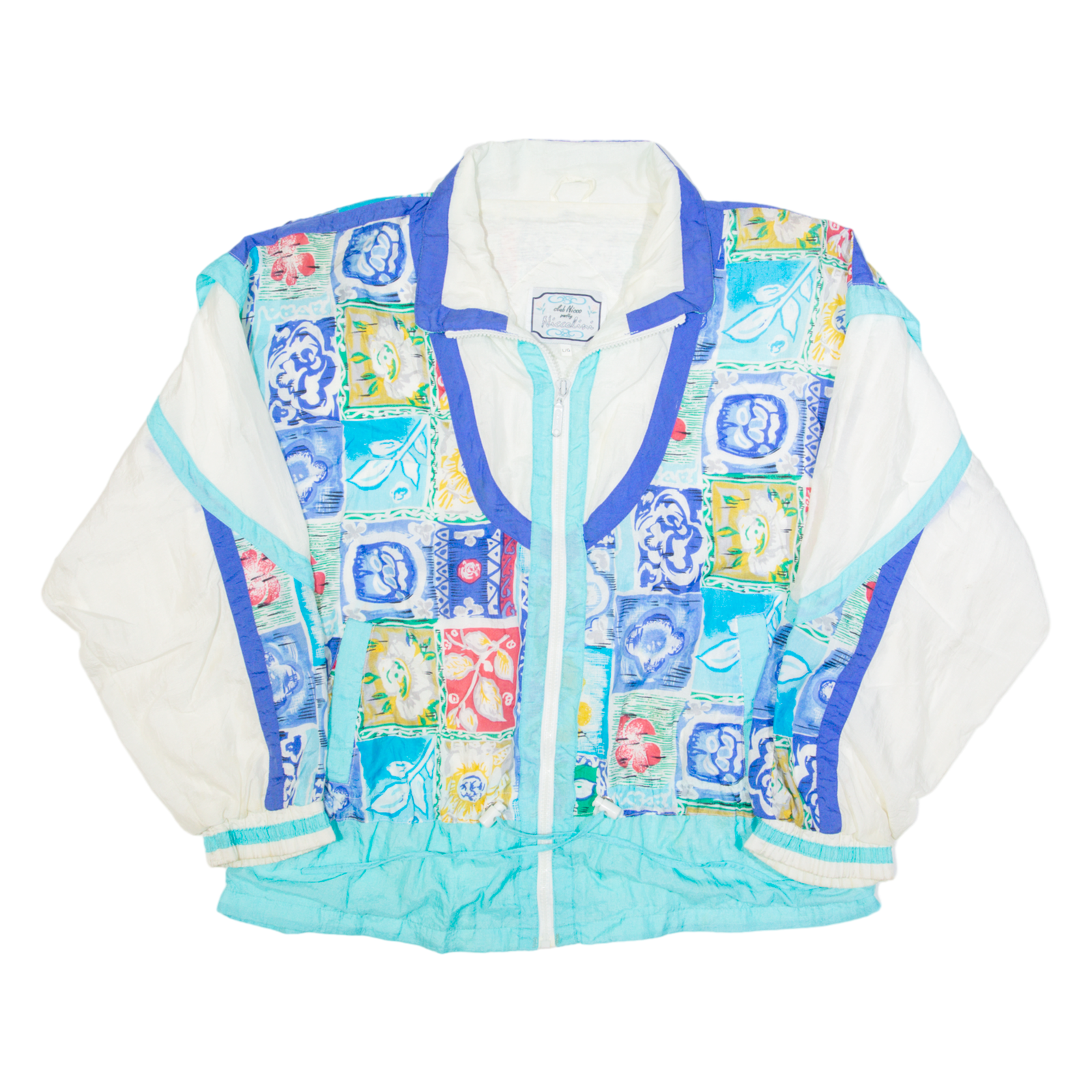 CLUB NICCO Womens Shell Jacket White 90s Crazy Pattern L Refurbished - N/A refurbished available on Cerqular