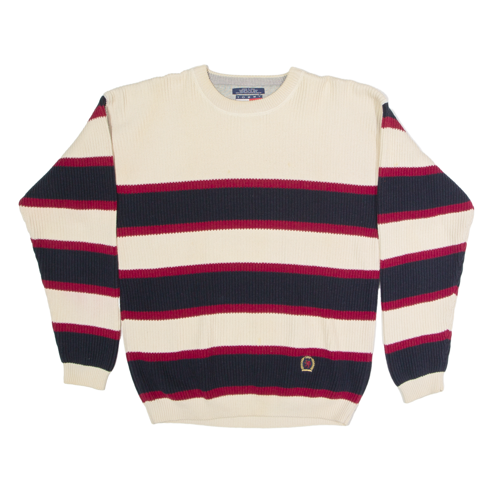 TOMMY HILFIGER Mens Patterned Jumper Cream Striped Tight Knit M Refurbished - N/A refurbished available on Cerqular