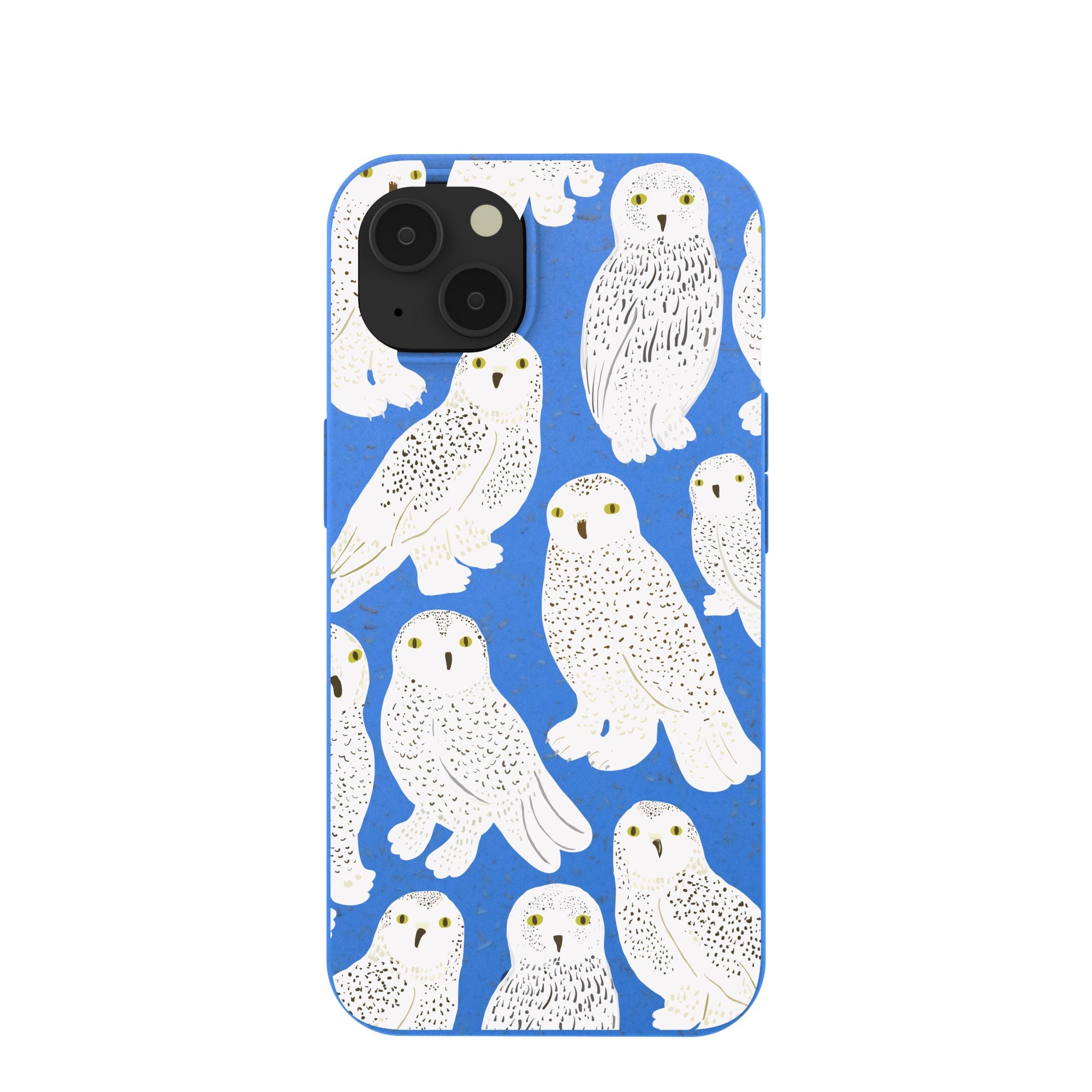 Electric Blue Snowy Owls iPhone 13 Case Refurbished - Pela Case refurbished available on Cerqular