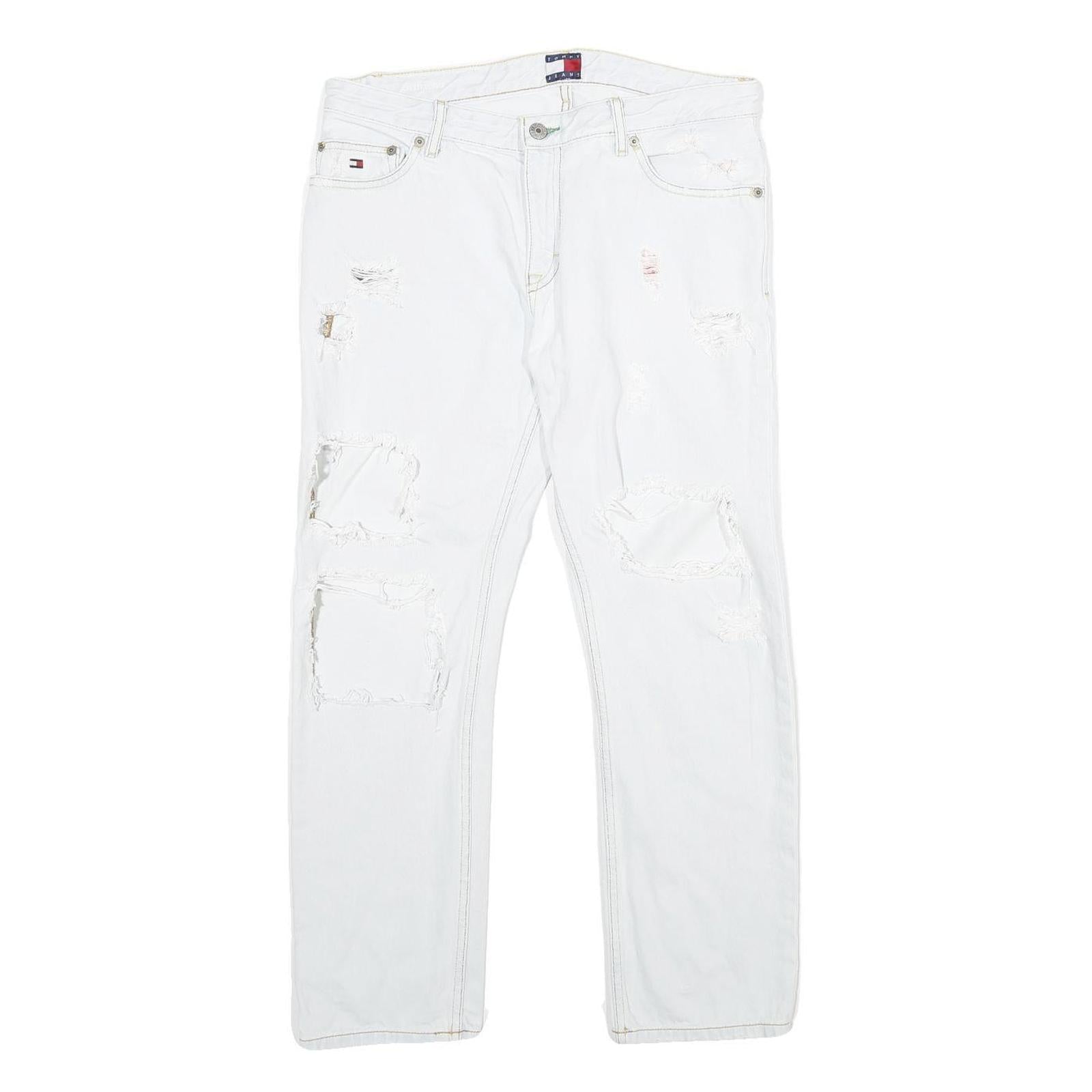 TOMMY JEANS Womens White Slim Skinny Denim Jeans W32 L26 Distressed Ripped Refurbished - N/A refurbished available on Cerqular