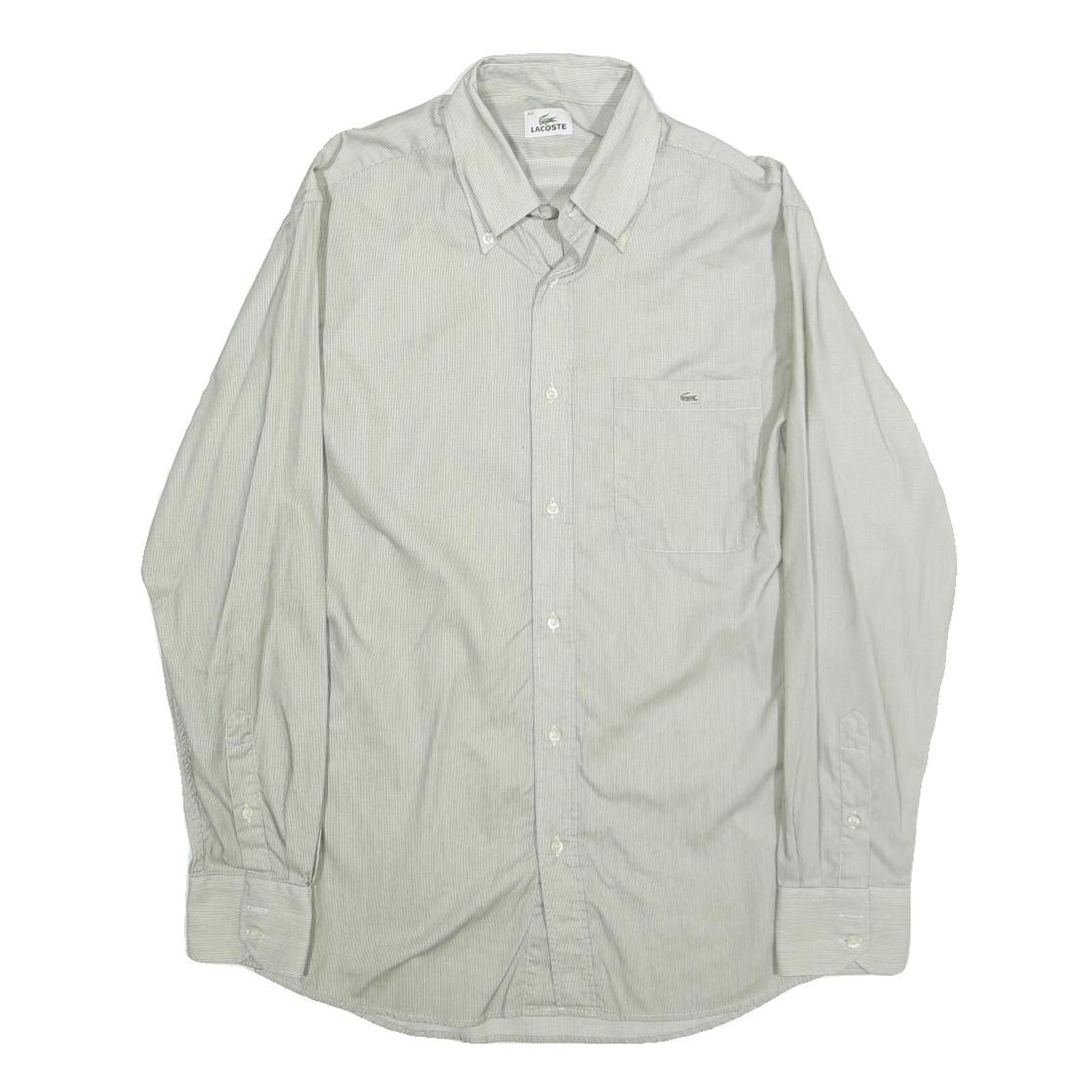 LACOSTE Mens White & Grey Shirt M Cotton Button-Down Collar Long Sleeve Classic Refurbished - N/A refurbished available on Cerqular