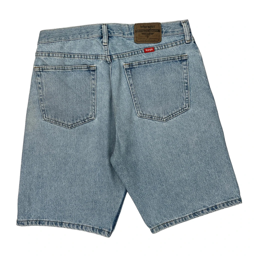 Wrangler Denim Shorts - 32W 10L Light Wash Cotton Refurbished - Thrifted (note: this is a term often used to describe second- refurbished available on Cerqular