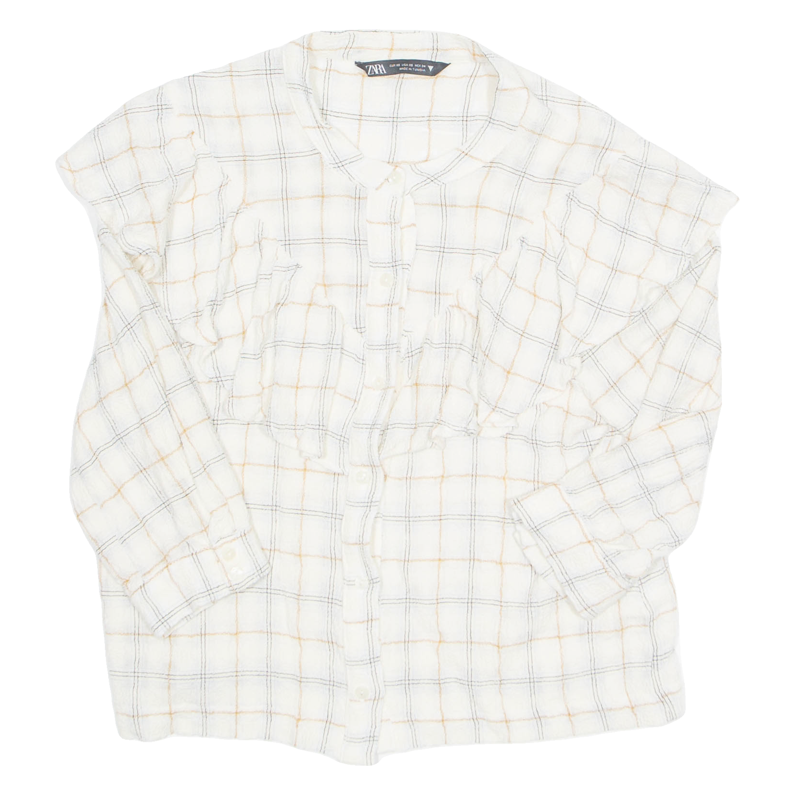 ZARA Womens Printed Blouse Beige Long Sleeve Check XS Refurbished - N/A refurbished available on Cerqular