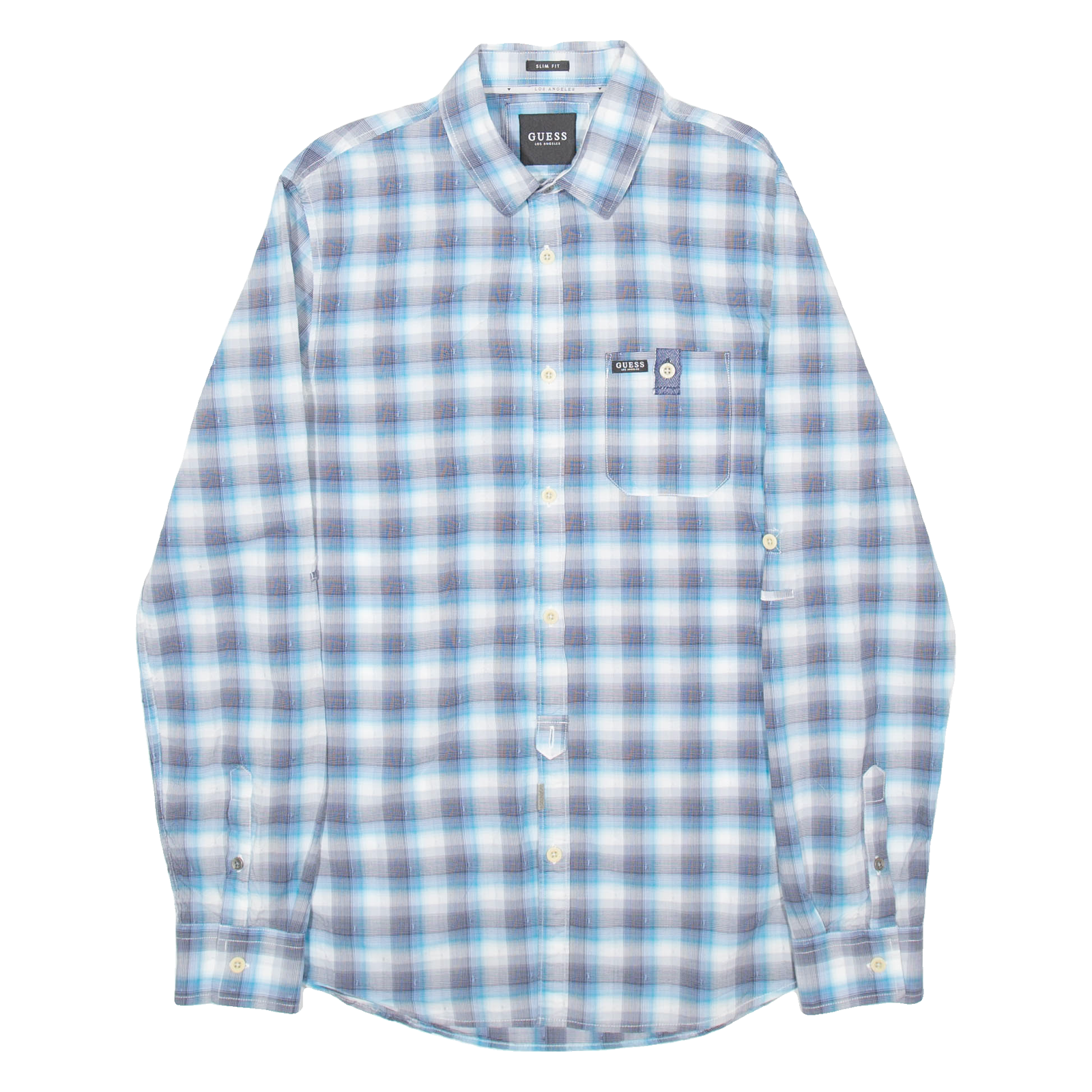 GUESS Slim Fit Mens Shirt Grey Check Long Sleeve S Refurbished - N/A refurbished available on Cerqular