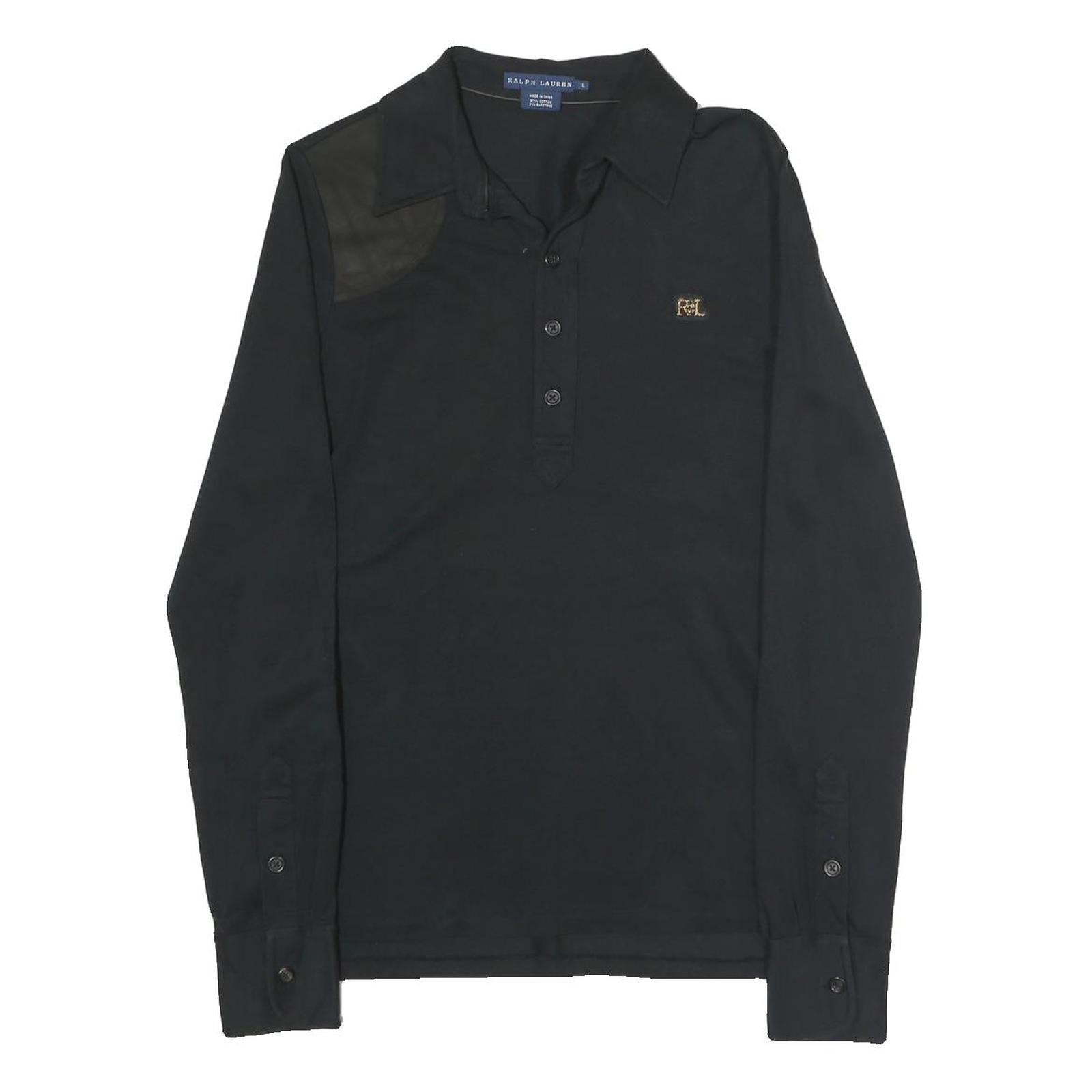 RALPH LAUREN Mens Black Long Sleeve Plain Polo Shirt L Cotton Classic Fit Refurbished - N/A refurbished available on Cerqular