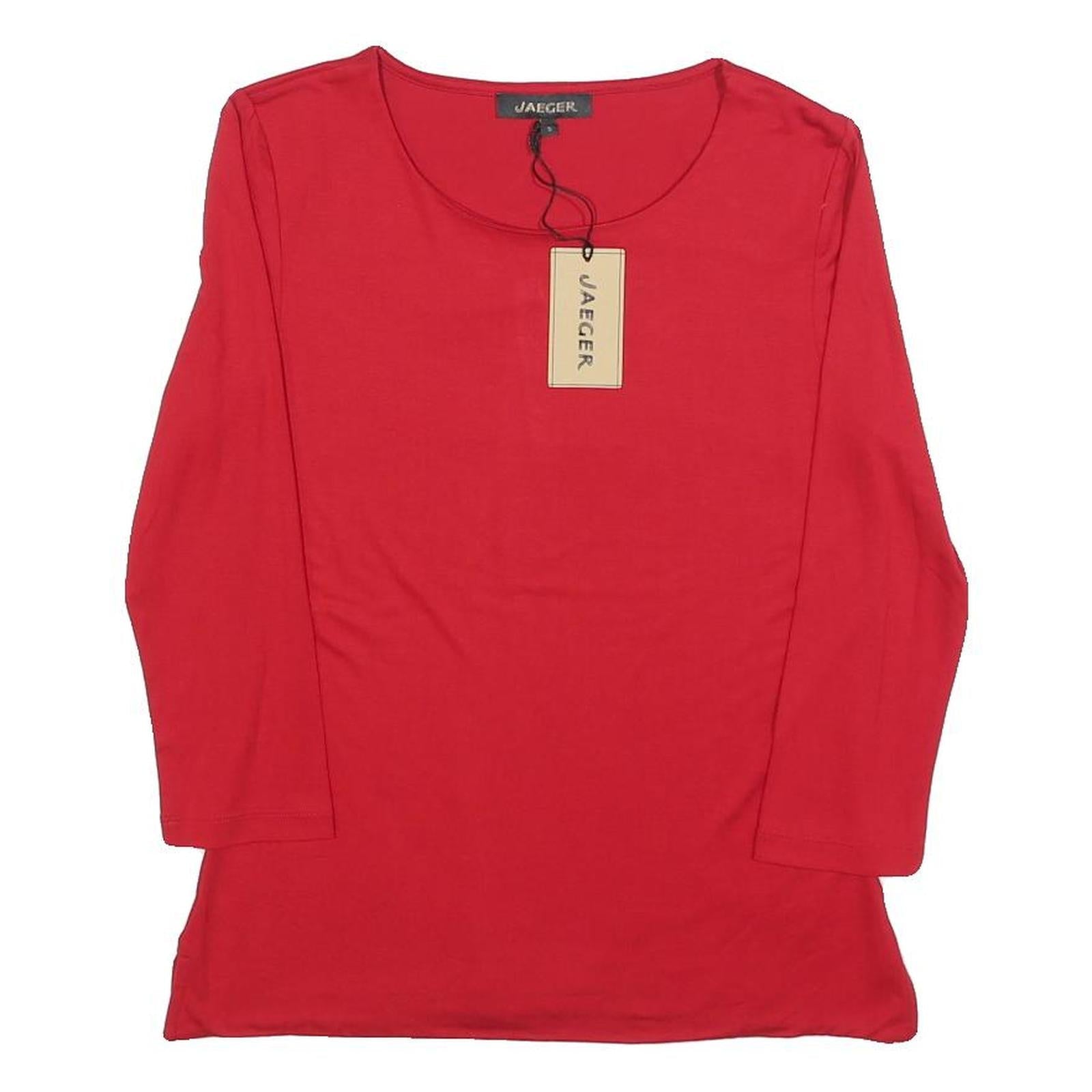 JAEGER Womens Red Basic Top Long Sleeve Round Neck Plain S Stretch Comfortable Refurbished - N/A refurbished available on Cerqular