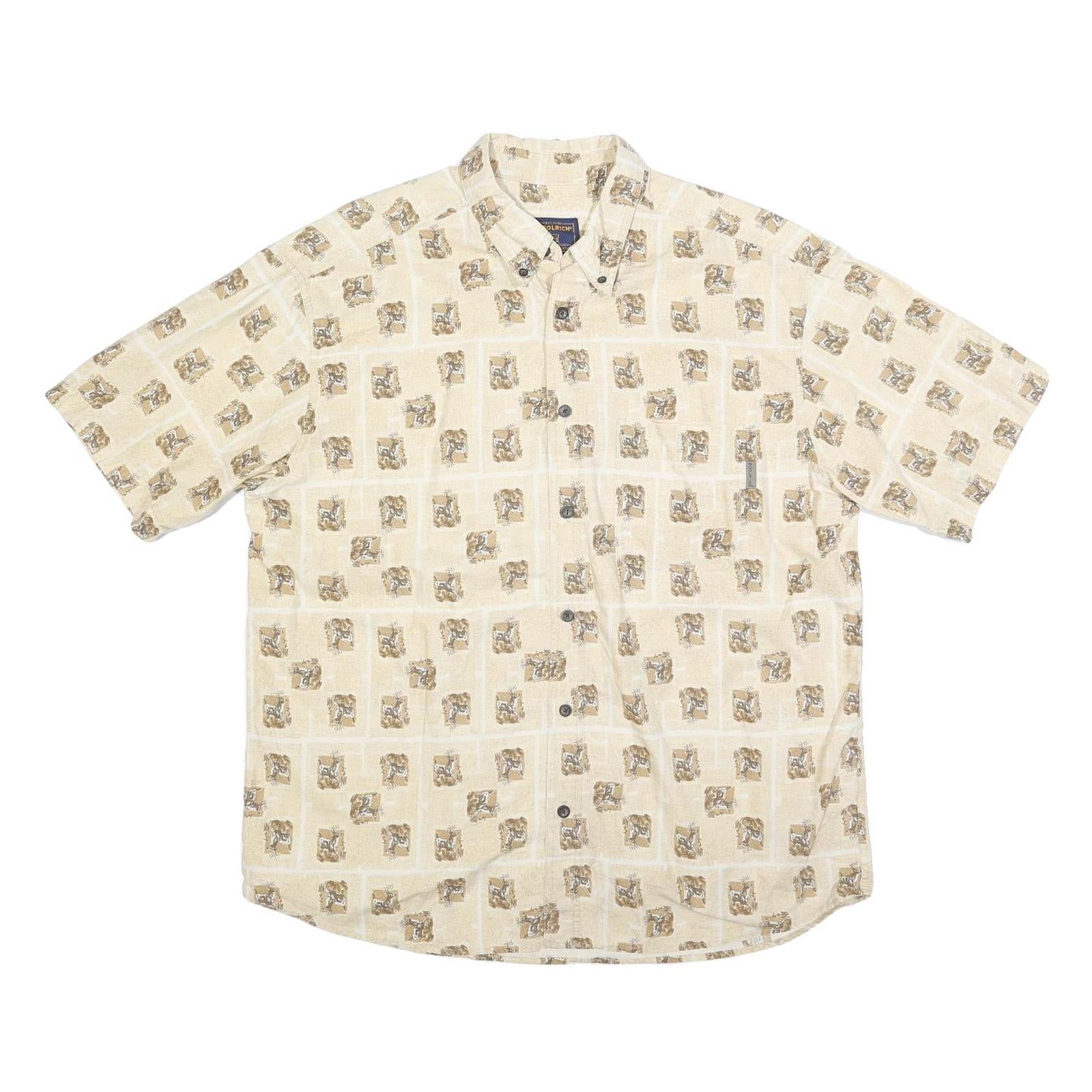 WOOLRICH Mens Beige Cotton Blend Shirt XL Button-Down Collar Short Sleeve Refurbished - N/A refurbished available on Cerqular