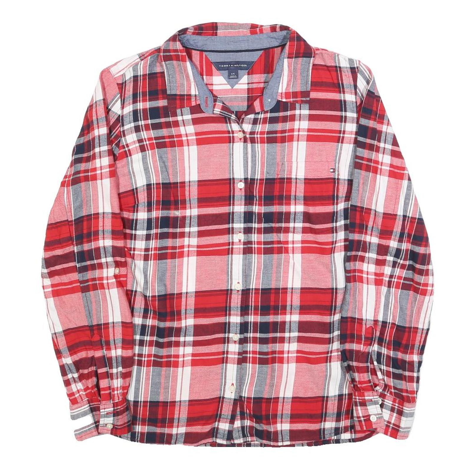 TOMMY HILFIGER Womens Red & White Checked Shirt L Cotton Blend Long Sleeve Refurbished - N/A refurbished available on Cerqular