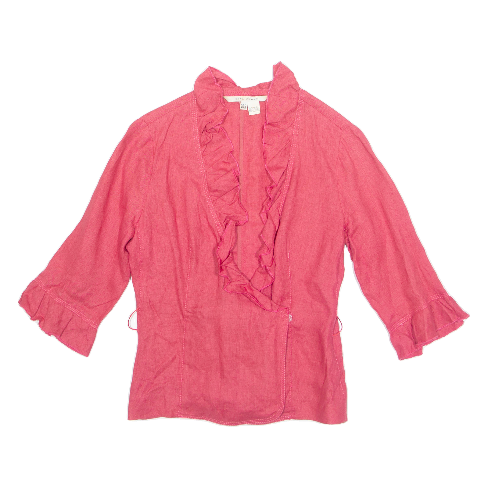 ZARA Womens Blouse Red Collared 3/4 Sleeve Linen M Refurbished - N/A refurbished available on Cerqular