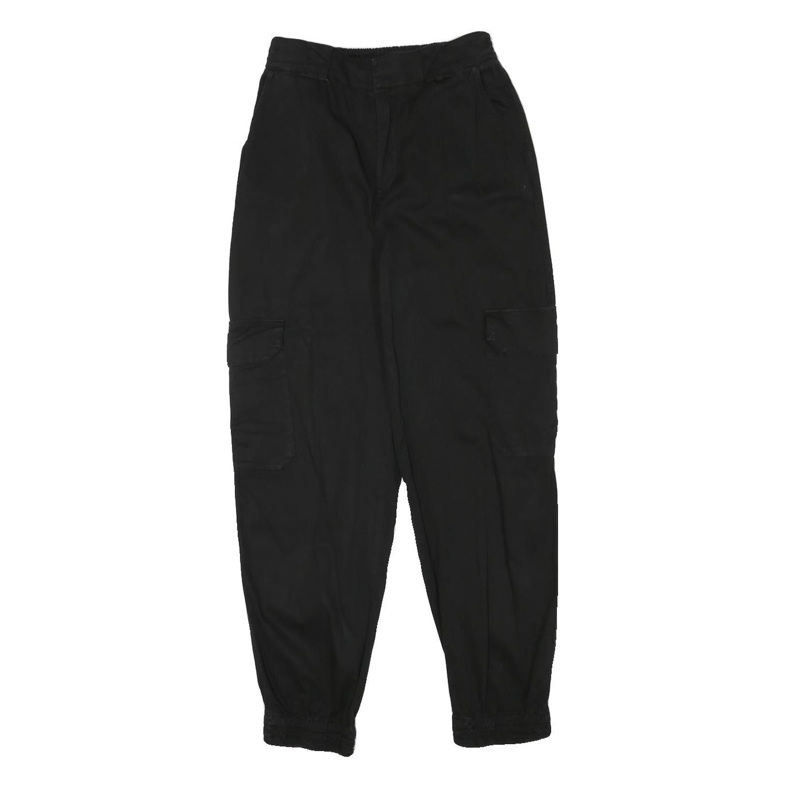 PULL & BEAR Womens Cotton Blend Black Relaxed Cargo Trousers W24 L27 Zip Refurbished - N/A refurbished available on Cerqular