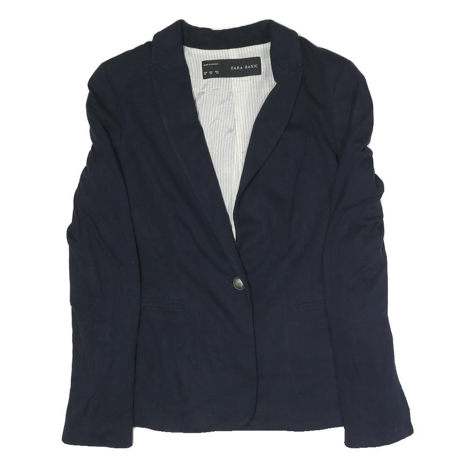 ZARA Womens Navy Blue Jacket XS Polyester Blend Button Plain Stylish Casual Refurbished - N/A refurbished available on Cerqular