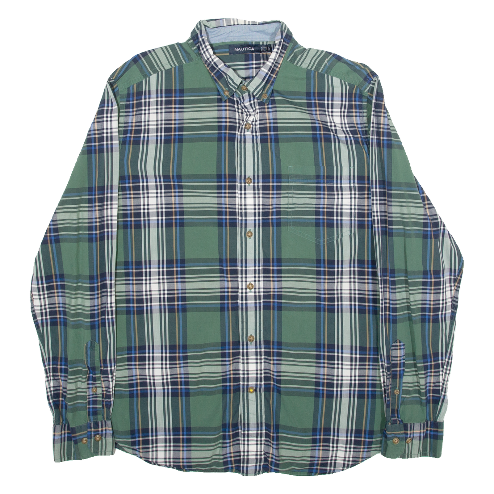NAUTICA Mens Shirt Green Check Long Sleeve L Refurbished - N/A refurbished available on Cerqular