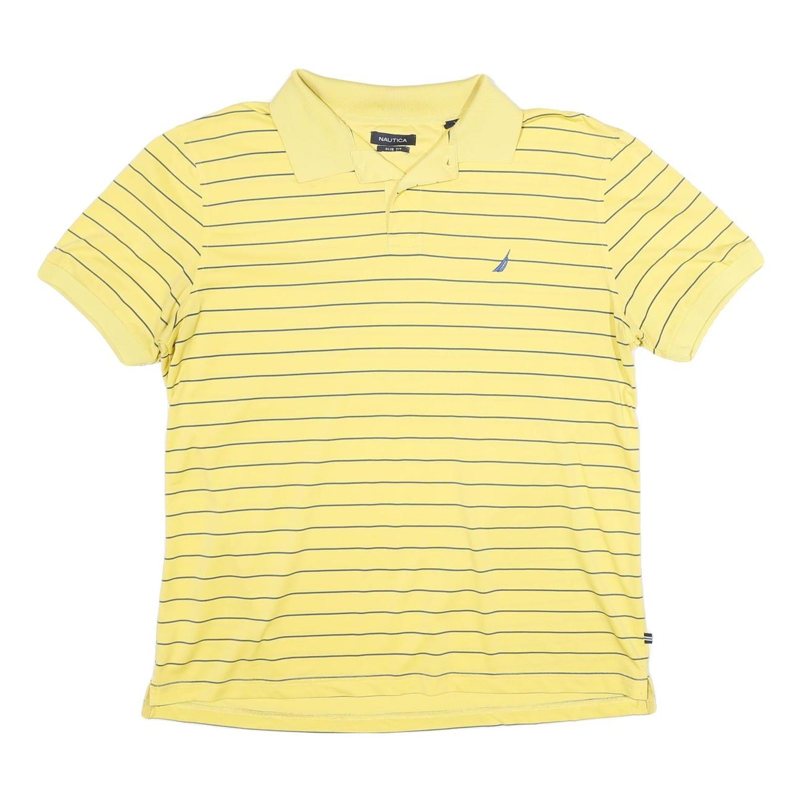 NAUTICA Mens Yellow & Blue Striped Short Sleeve Polo Shirt L Cotton Casual Refurbished - N/A refurbished available on Cerqular