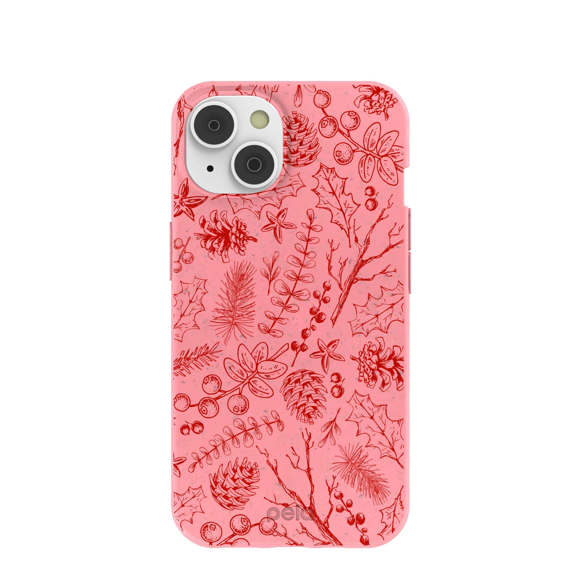Bubblegum Pink Festive Forest iPhone 14/16e Case Refurbished - Pela Case refurbished available on Cerqular