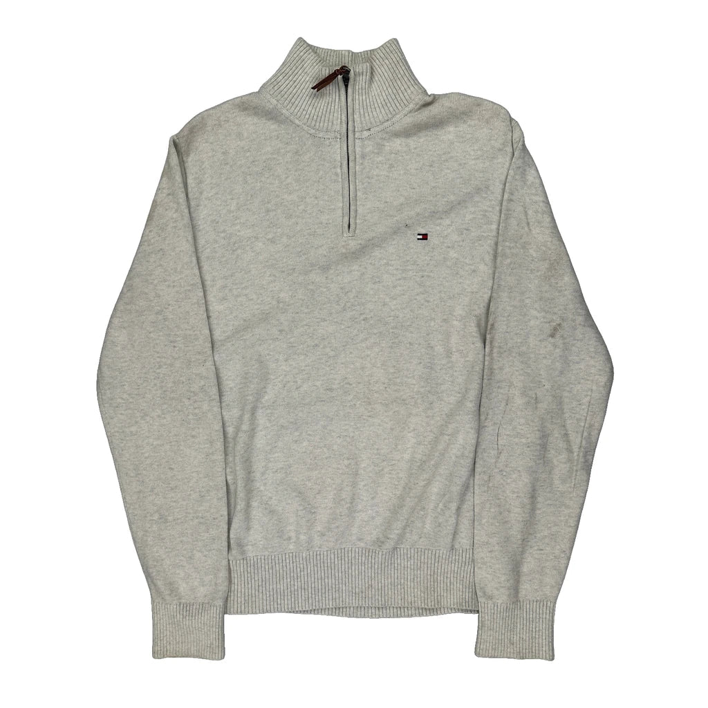 Tommy Hilfiger 1/4 Zip - Large Grey Cotton Refurbished - Thrifted (note: this is a term often used to describe second- refurbished available on Cerqular