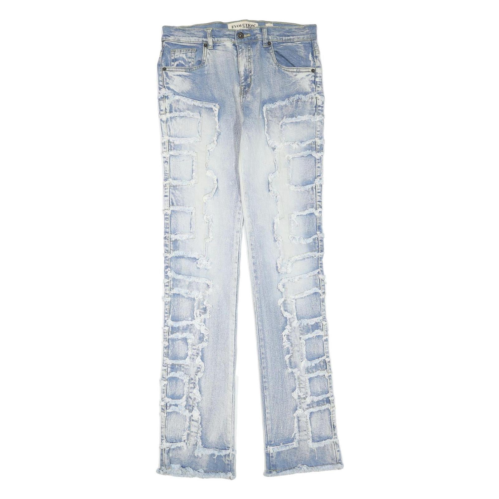 EVOLUTION IN DESIGN Womens Regular Fit Blue Denim Light Wash W30 L35 Frayed Trim Refurbished - N/A refurbished available on Cerqular