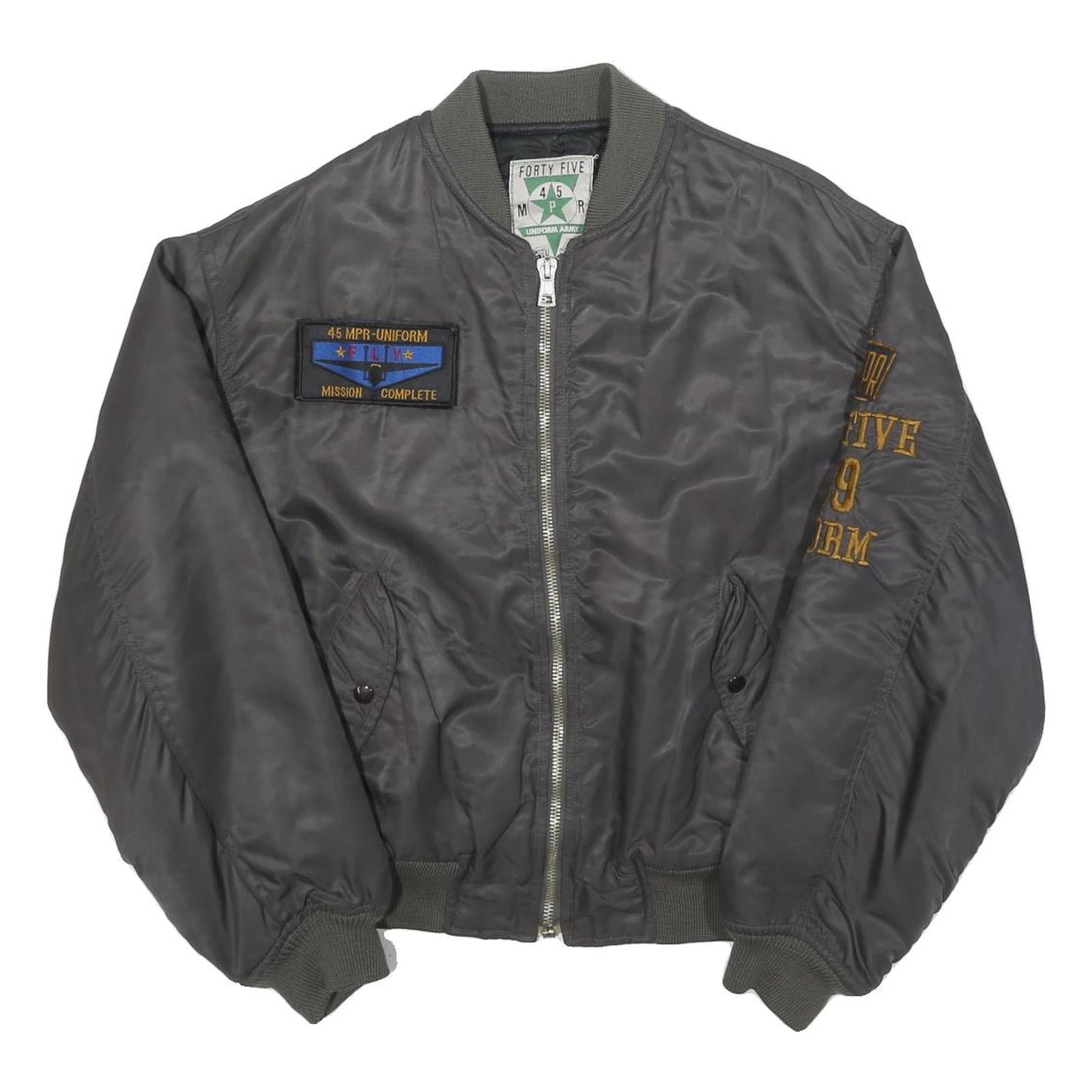 FOURTY FIVE Mens Grey Bomber Jacket M Polyester Military Style Zip M Refurbished - N/A refurbished available on Cerqular