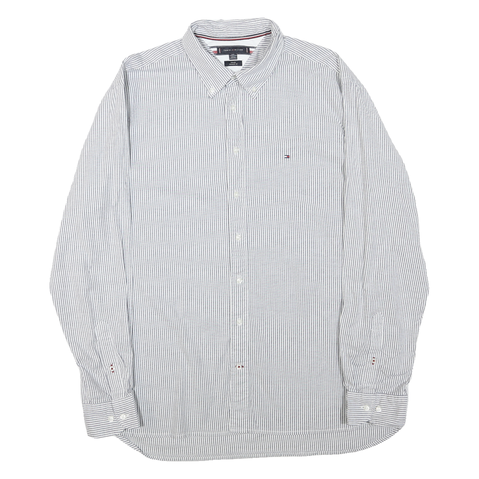 TOMMY HILFIGER Mens White & Grey Striped Shirt 2XL Button-Down Cotton Blend Refurbished - N/A refurbished available on Cerqular