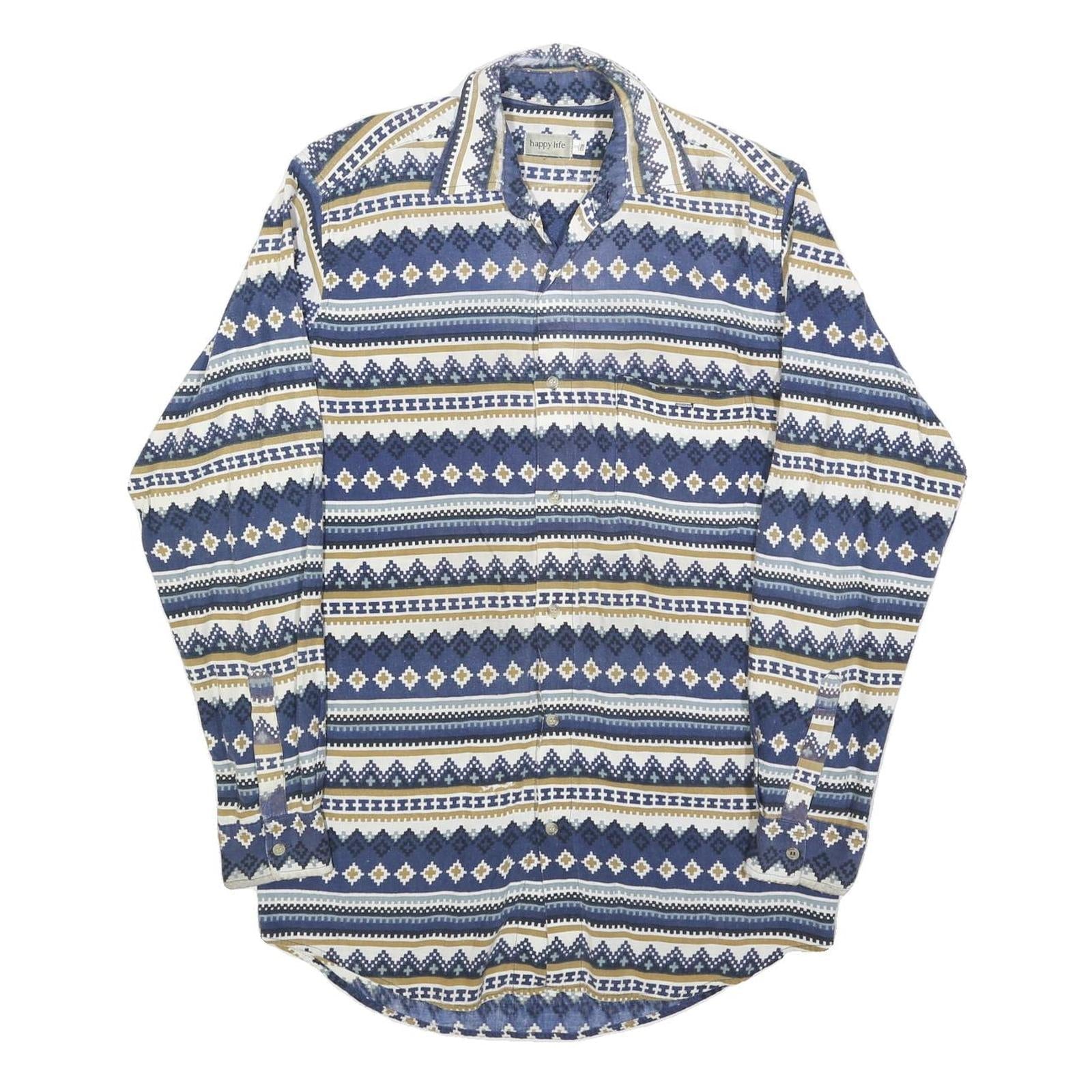 HAPPY LIFE Mens Blue & White Patterned Cotton Blend Shirt S Casual Long Sleeve Refurbished - N/A refurbished available on Cerqular
