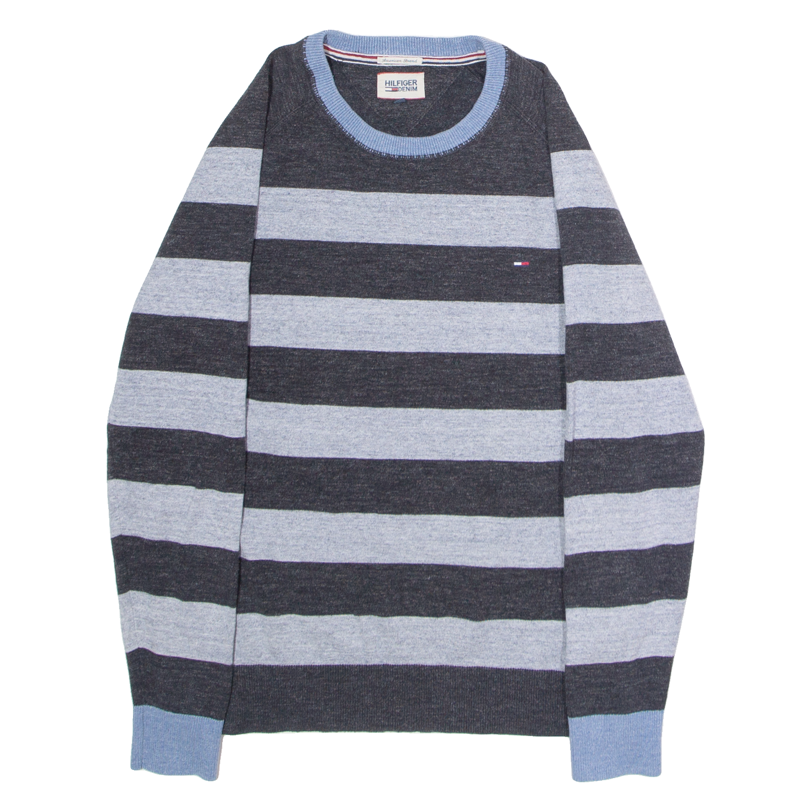 HILFIGER DENIM Mens Patterned Jumper Grey Striped Crew Neck Tight Knit M Refurbished - N/A refurbished available on Cerqular