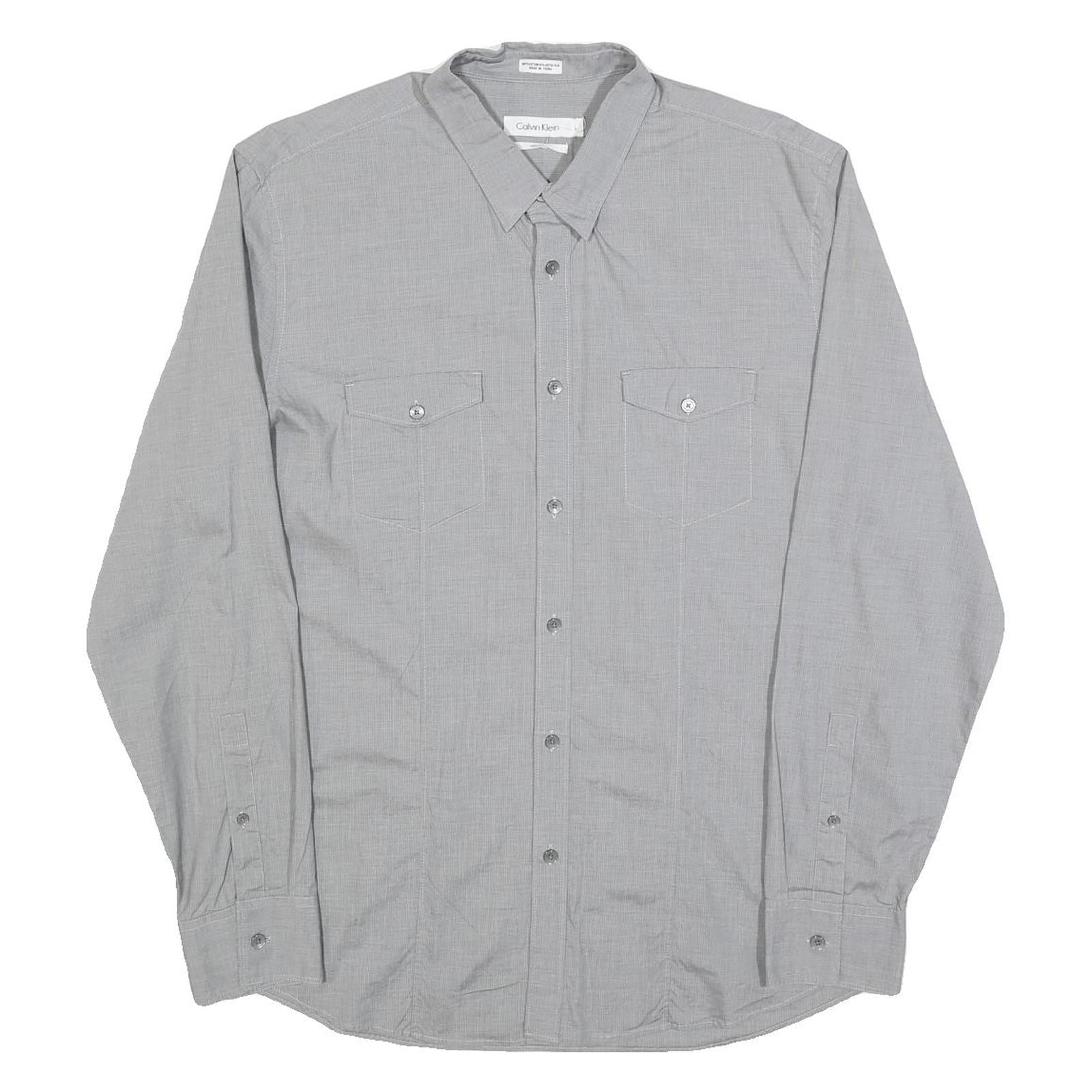 CALVIN KLEIN Mens Grey Shirt L Button Front Cotton Blend Long Sleeve Casual Refurbished - N/A refurbished available on Cerqular
