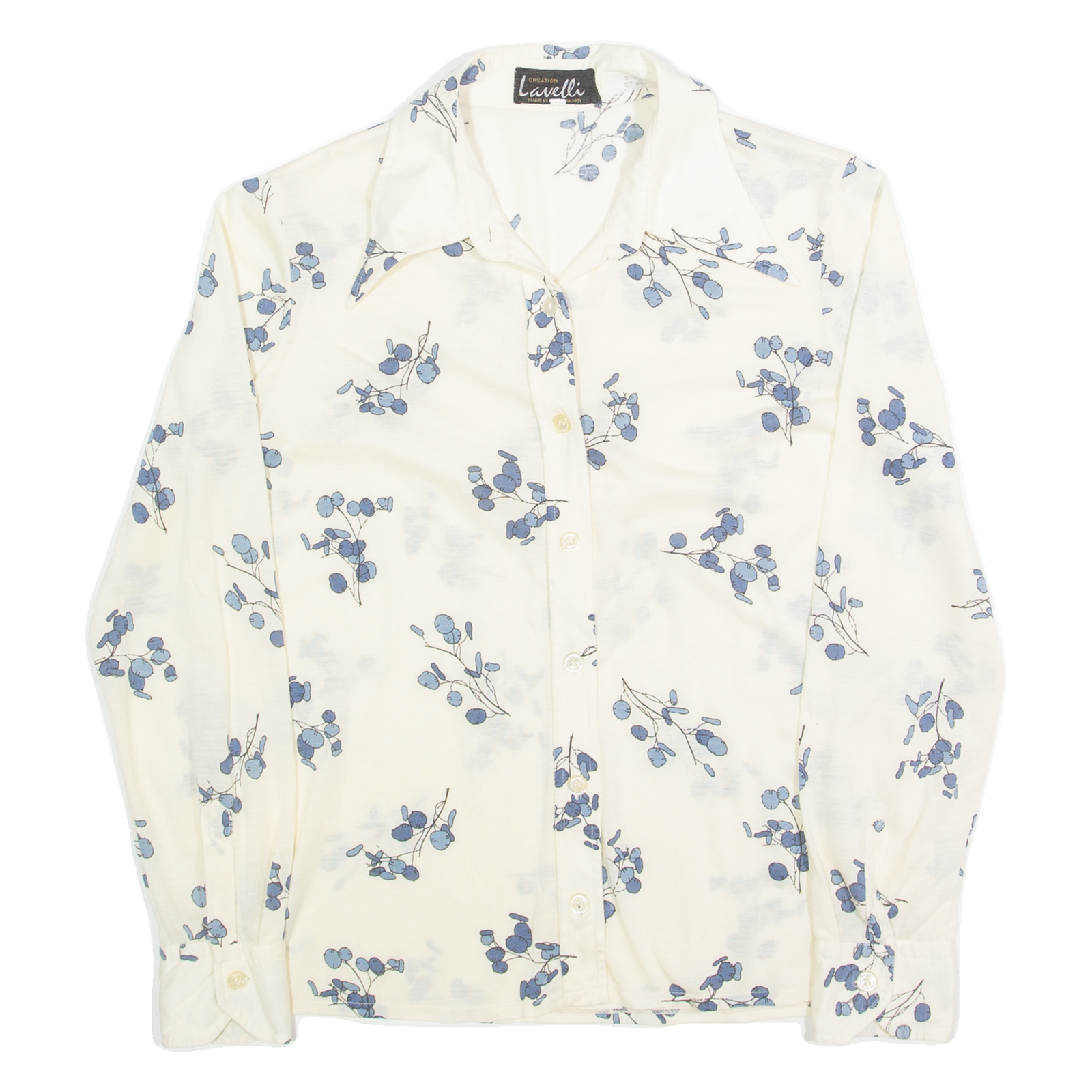 LAVELLO Sheer Womens Printed Shirt Cream Collared 90s Floral M Refurbished - N/A refurbished available on Cerqular