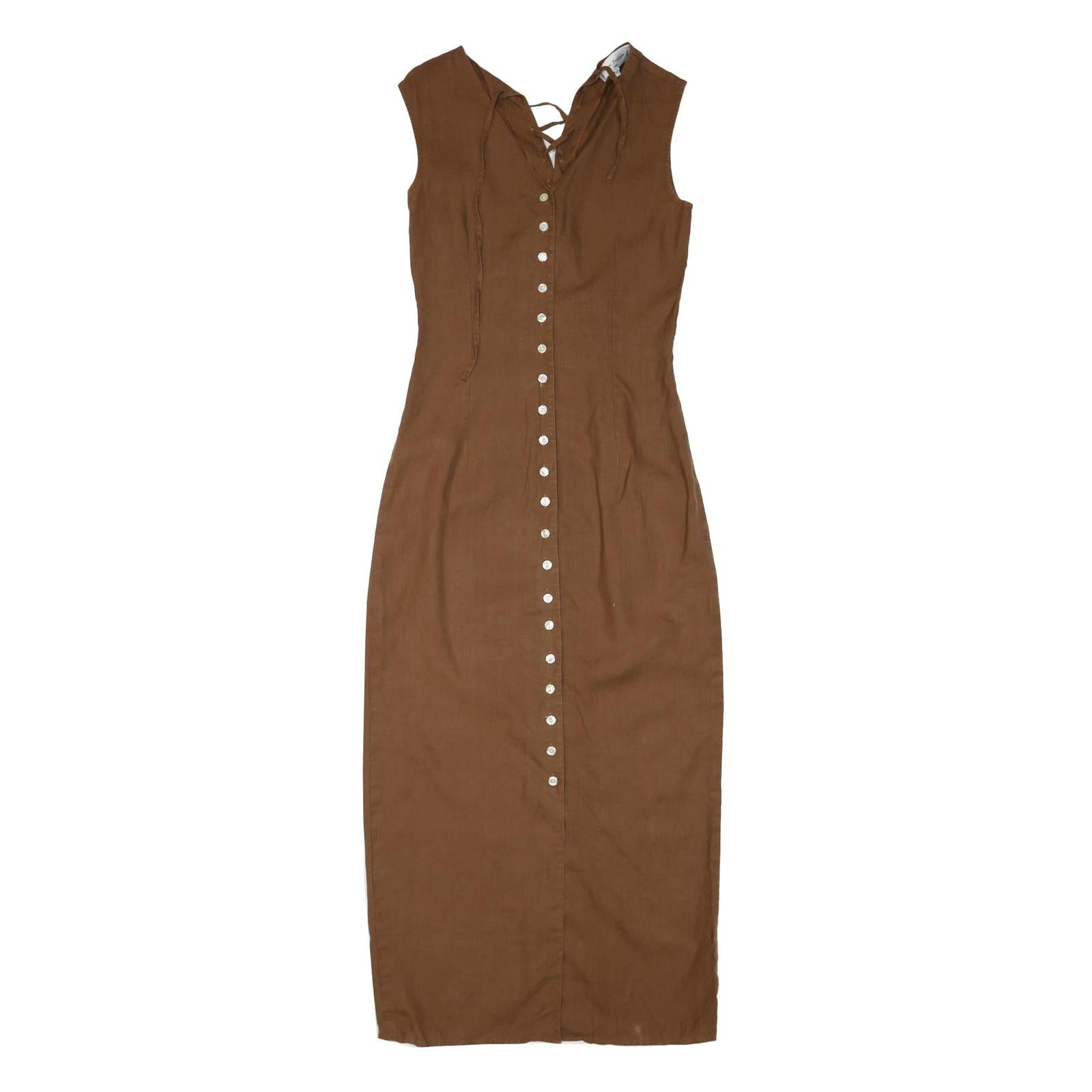 ANNE FONTAINE Womens Brown Sleeveless Midi Dress Cotton Blend Lace-Up V-Neck S Refurbished - N/A refurbished available on Cerqular