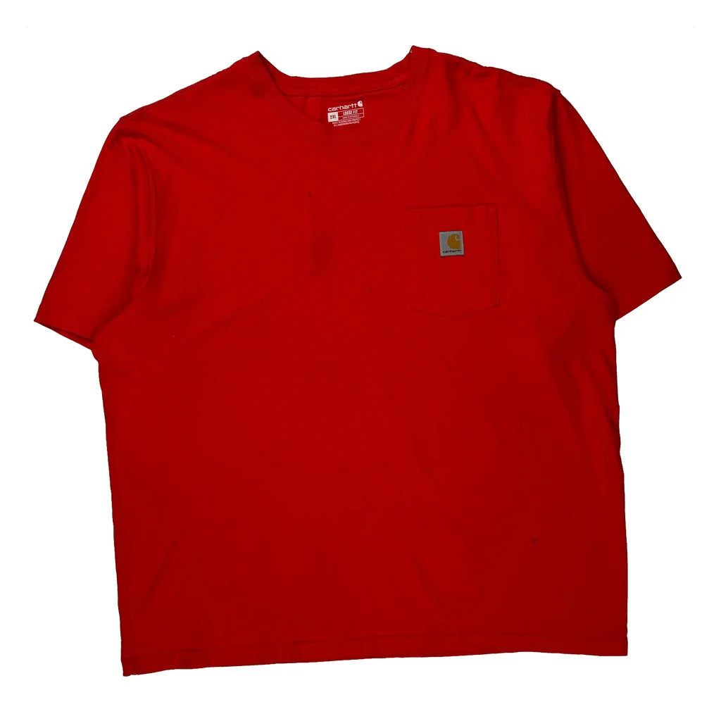 Carhartt T-Shirt - 2XL Red Cotton Refurbished - Thrifted (note: this is a term often used to describe second- refurbished available on Cerqular