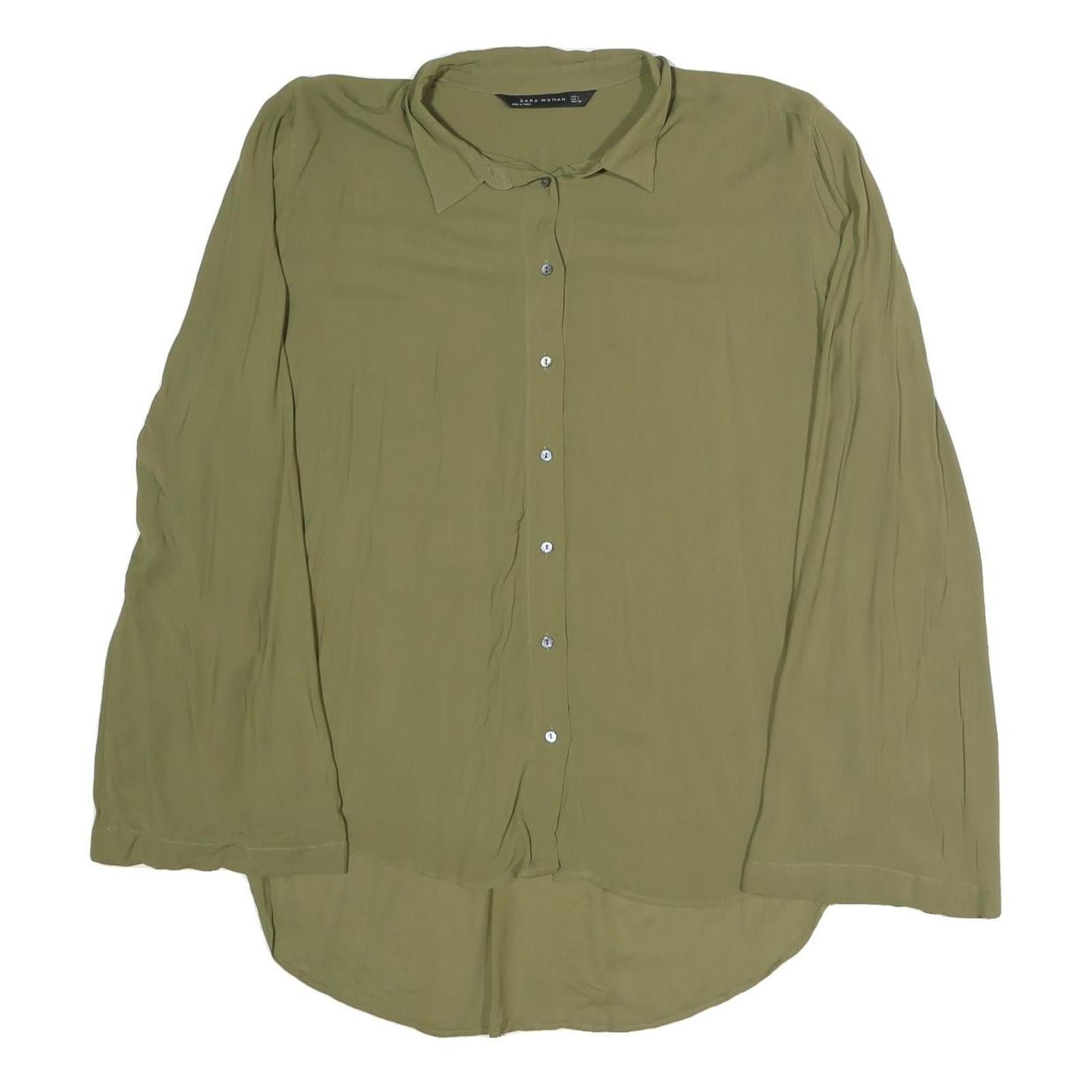 ZARA Womens Green Basic Shirt Long Sleeve Collared Plain L Lightweight Blouse Refurbished - N/A refurbished available on Cerqular