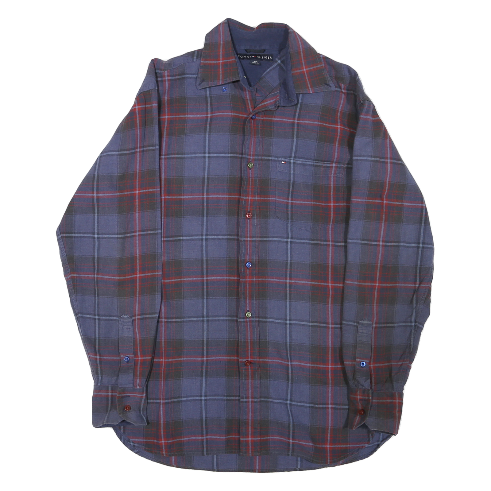 TOMMY HILFIGER Mens Blue Red Check Shirt S Cotton Long Sleeve Casual Refurbished - N/A refurbished available on Cerqular