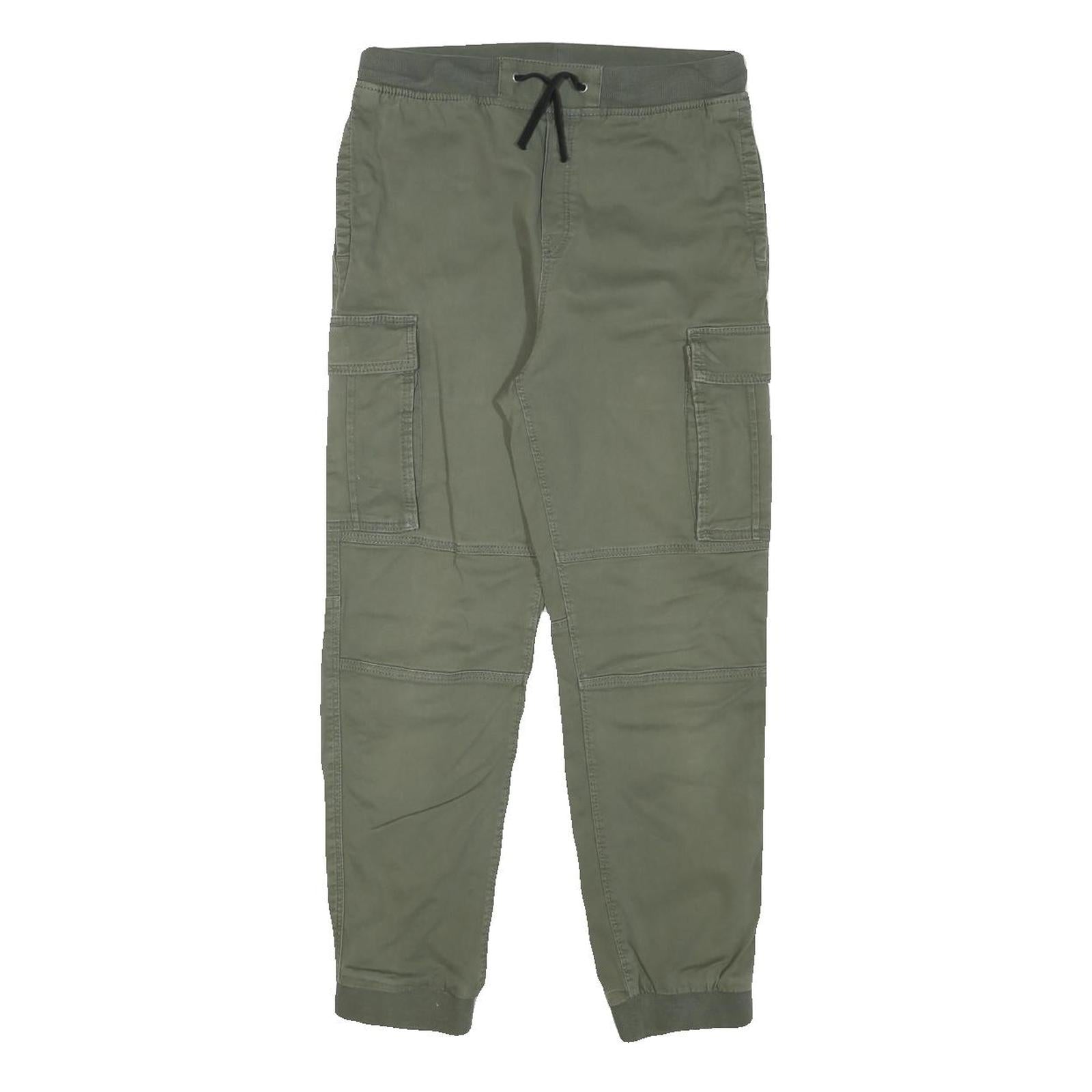 H&M Womens Cotton Blend Green Drawstring Regular Cargo Trousers W26 L24 Refurbished - N/A refurbished available on Cerqular