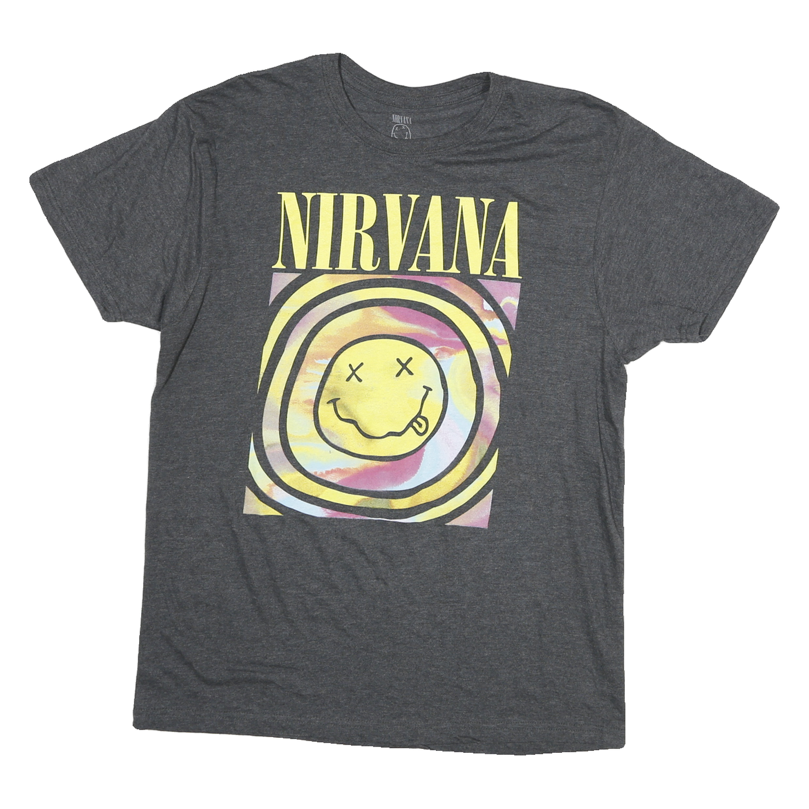 NIRVANA Mens Grey Tie Dye Graphic T-Shirt L Short Sleeve Crew Neck Band Refurbished - N/A refurbished available on Cerqular